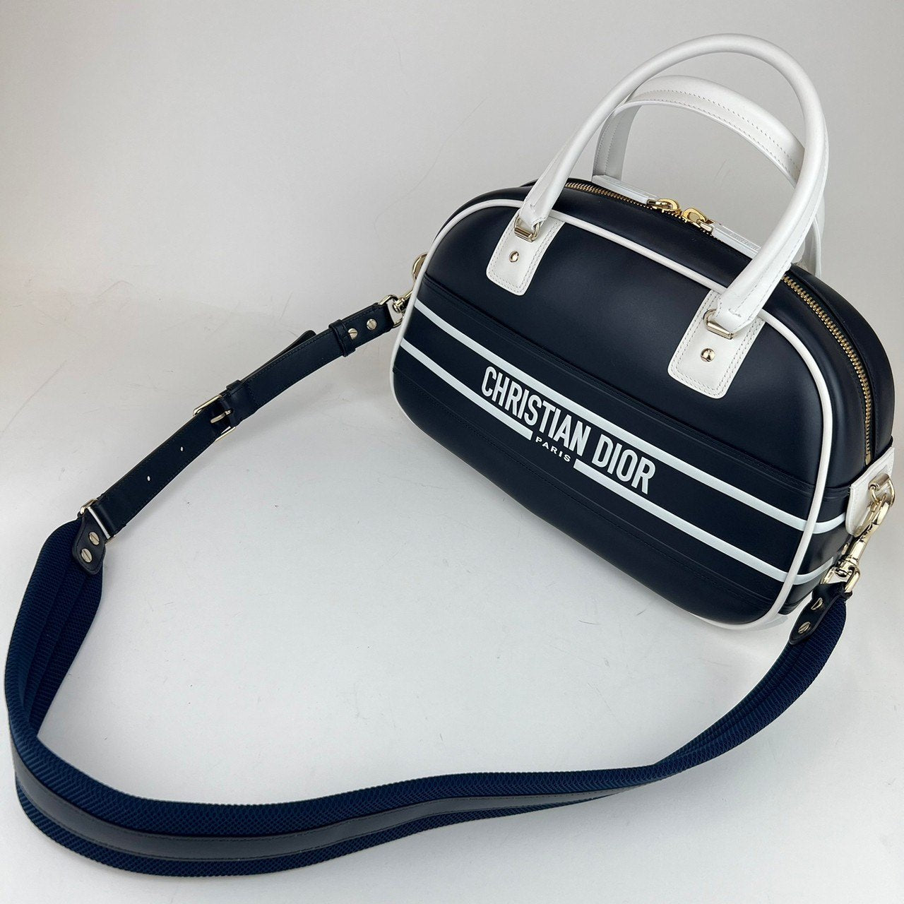 Dior Vibe Medium Classic Bowling Bag ディオール ヴァイブ ミディアム クラシック ボーリングバッグ ネイビー ゴールド金具