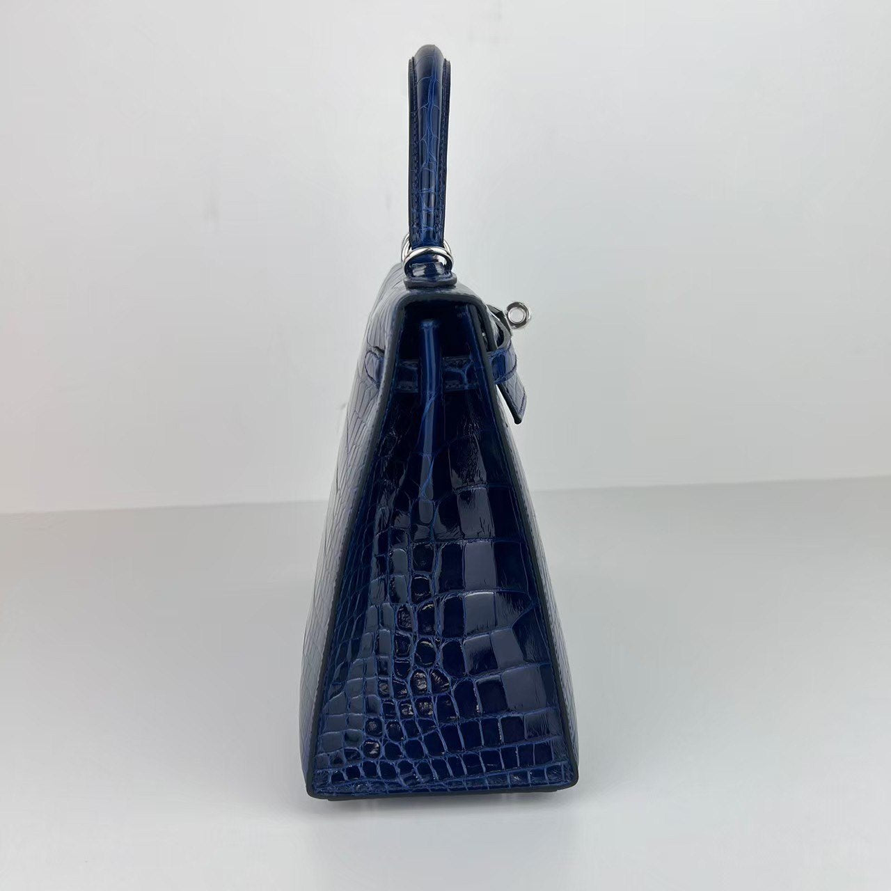 Kelly25 ケリー25 Blue saphir ブルーサファイア Alligatorアリゲーター PHW シルバー金具 Stamp-W W刻印