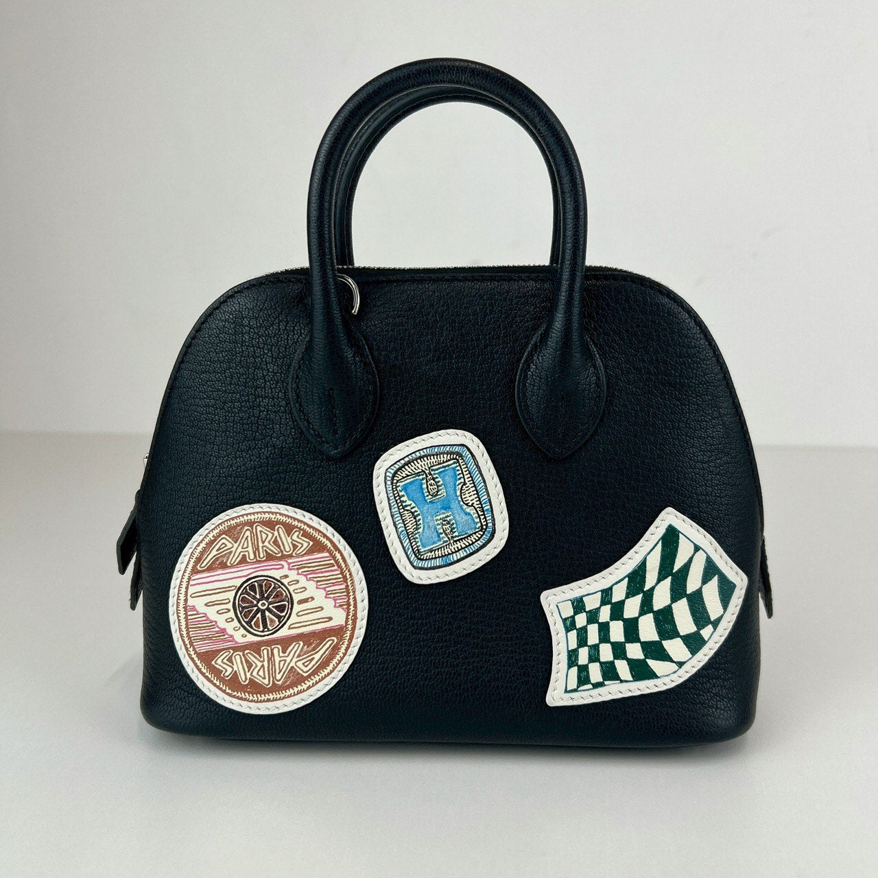 Hermès エルメス Bolide 1923 mini Pique Colle ボリード1923ミニ ピケ コレ 100周年記念モデル Stamp-W W刻印 Chevre シェーブル Black ブラック PHW シルバー金具