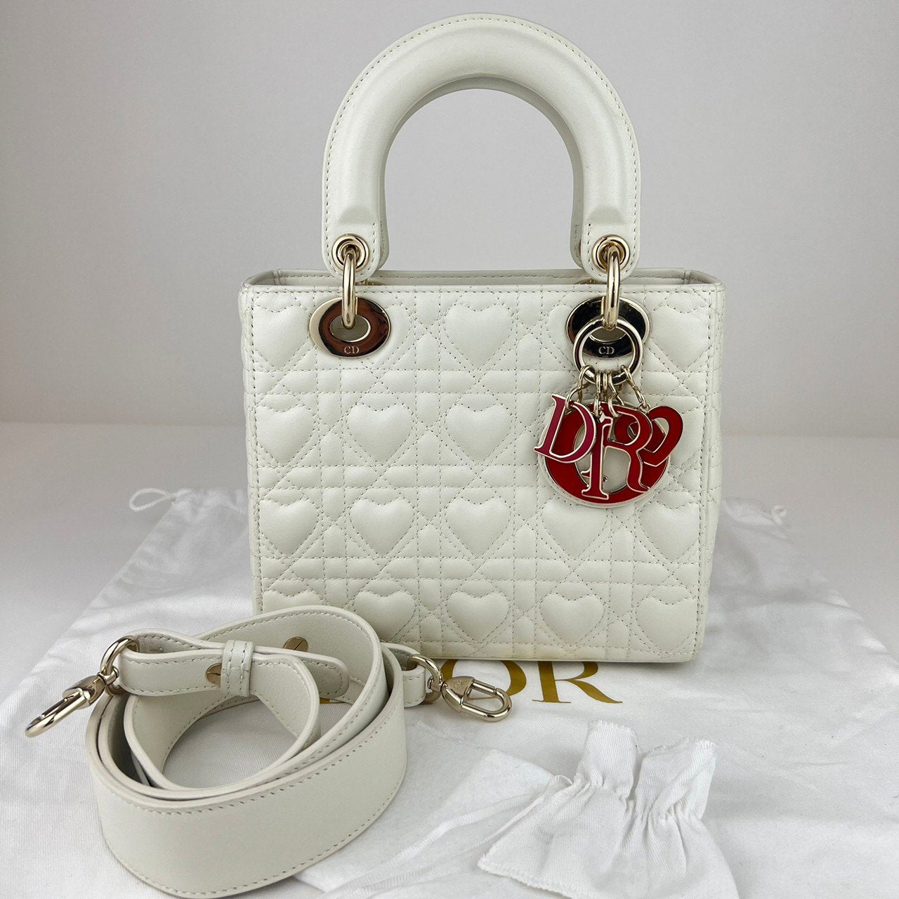 LADY DIOR レディディオール Lambskin ラムスキン White ホワイト ハート型 10-MA-0281 レディースバッグ ハンドバッグ