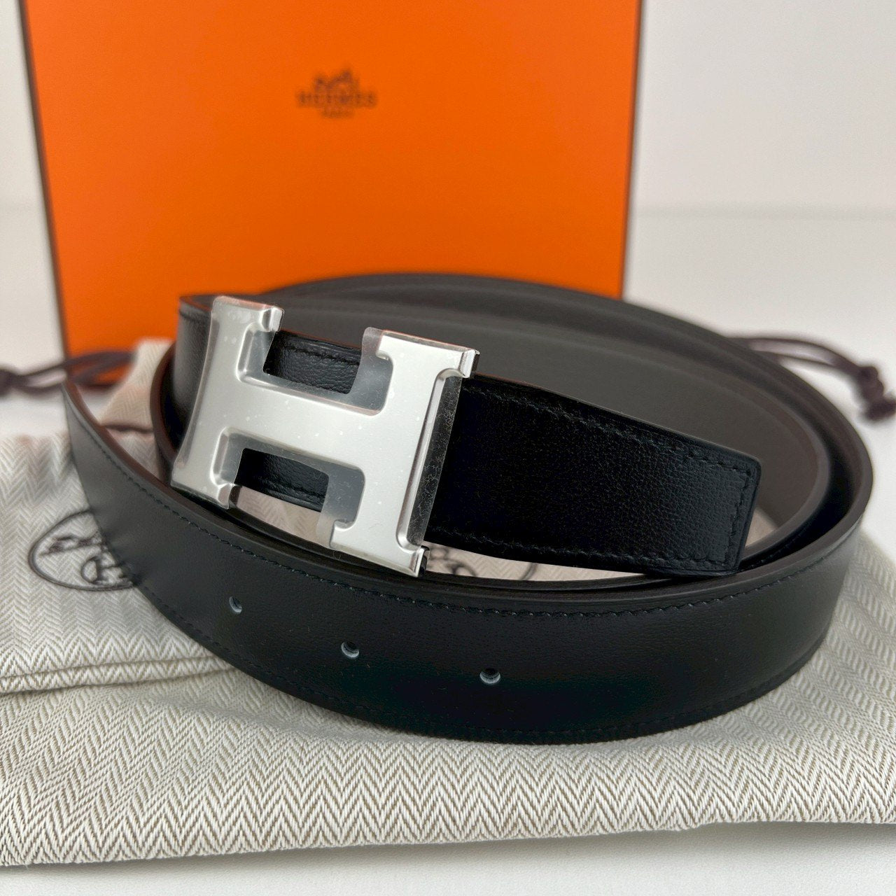 Ceinture H boucleArgent Cuir seul de ceinture H #100 Black/Etain Hベルトバックル リバーシブルベルトレザー Black ブラック/Etain エタン