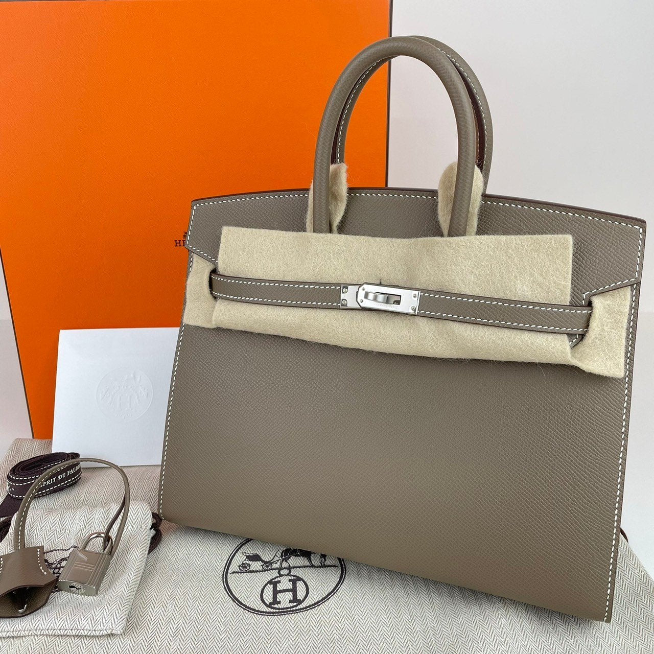 新品 HERMES エルメス Birkin25 バーキン25セリエ Etoupe エトープ PHW シルバー金具 Epsom エプソン W刻印