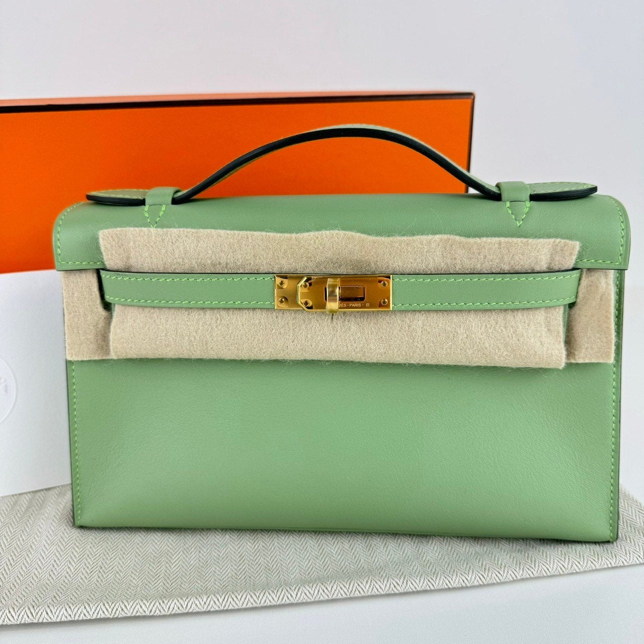 Kelly pochette ケリーポシェット Vert criquet ヴェールクリケット Swift スイフト GHW ゴールド金具 Stamp-B B刻印