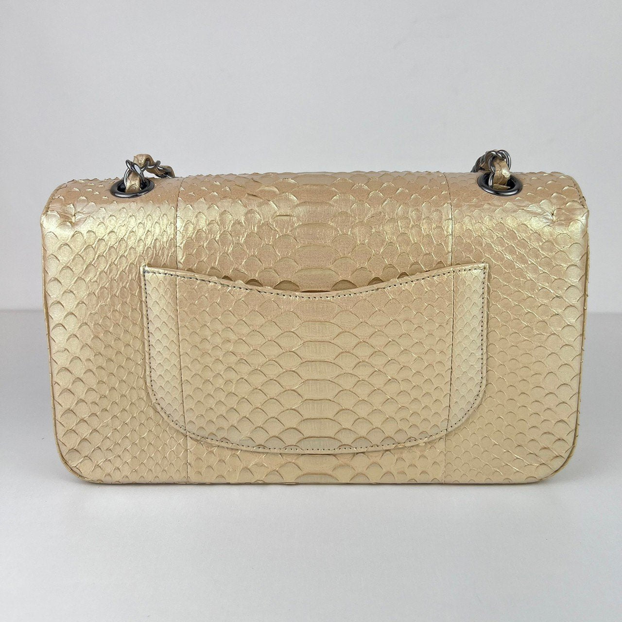 CHANEL シャネル パイソン ダブルフラップ ダブルチェーンショルダー ベージュ