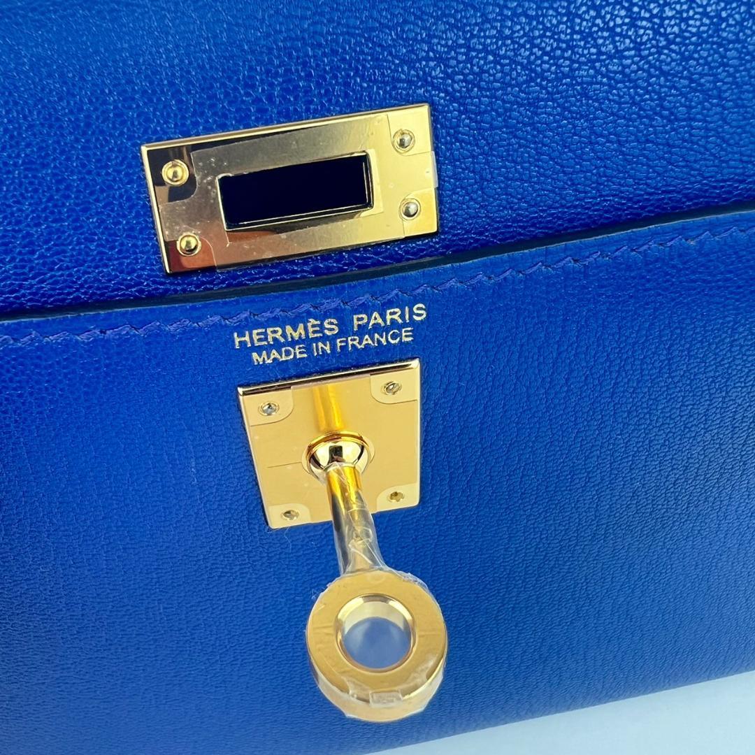 Mini kelly ミニケリー Blue royal ブルーロイヤル Chevre シェーブル GHW ゴールド金具 B刻