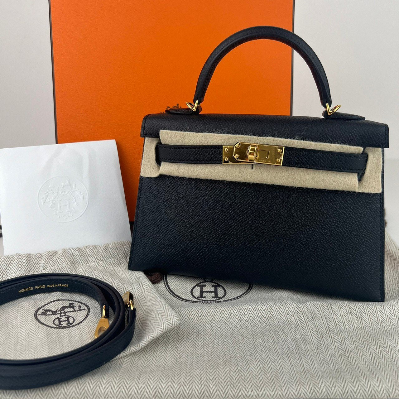 Mini kelly ミニケリー Black ブラック GHW ゴールド金具 Epsom エプソン Stamp-W W刻印