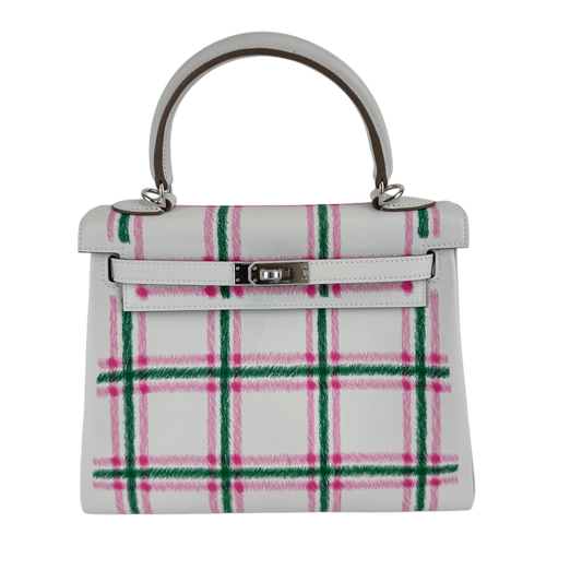 Kelly25 tartan light ケリー25 タータンライト Gris pale/Bubblegum/Vert moyen グリペール/バブルガム/ヴェールモワイヤン Swift スイフト PHW シルバー金具 Stamp-K K刻印