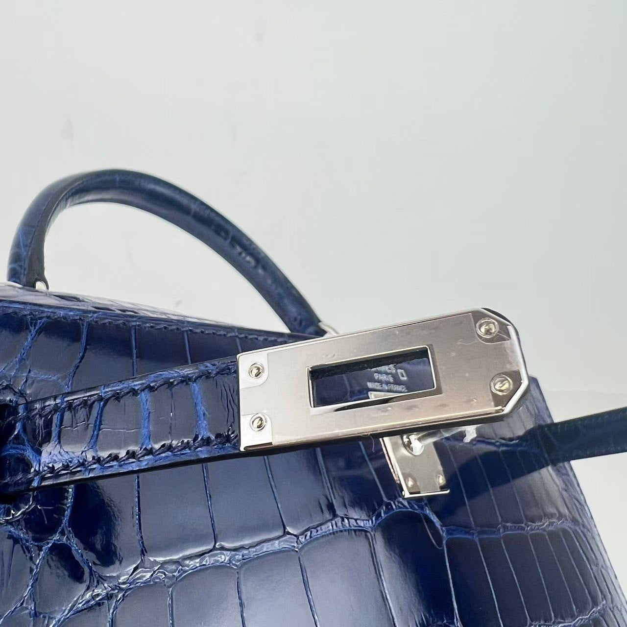 Kelly25 ケリー25 Blue saphir ブルーサファイア Alligatorアリゲーター PHW シルバー金具 Stamp-W W刻印