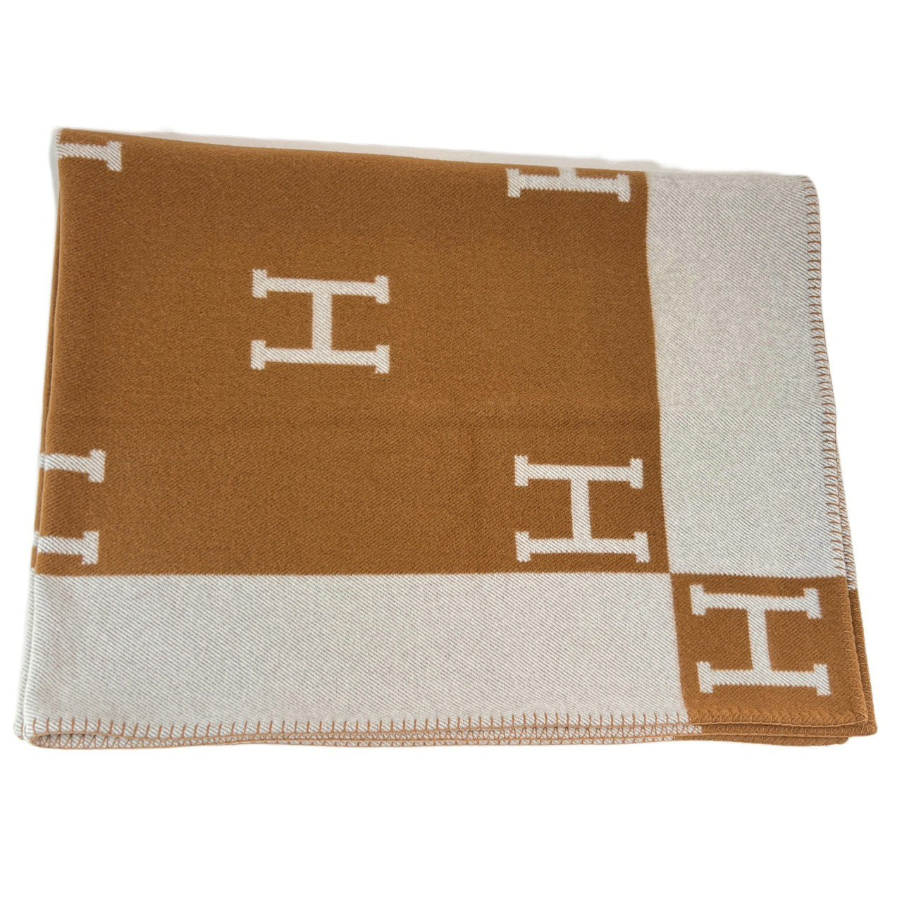 Hermès エルメス Jeté de canapé Avalon プレード アヴァロン メリノウール 90% カシミヤ 10% Ecru/Camel エクリュ/キャメル