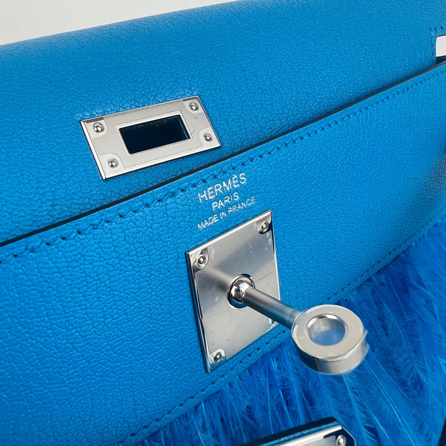 Kelly Elan feather ケリーエランフェザー Blue frida ブルーフリーダ Chevre シェーブル PHW シルバー金具 Stamp-B B刻印