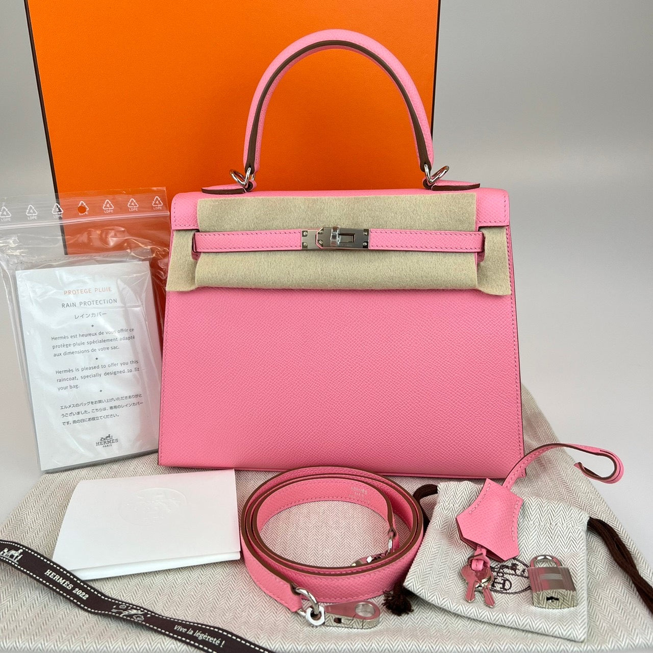 Kelly25 ケリー25 Rose Confetti ローズコンフェッティ Silver Hardwear シルバー金具 Epsom エプソン Y刻印 Stamp-Y 2way ハンドバック ショルダーバック