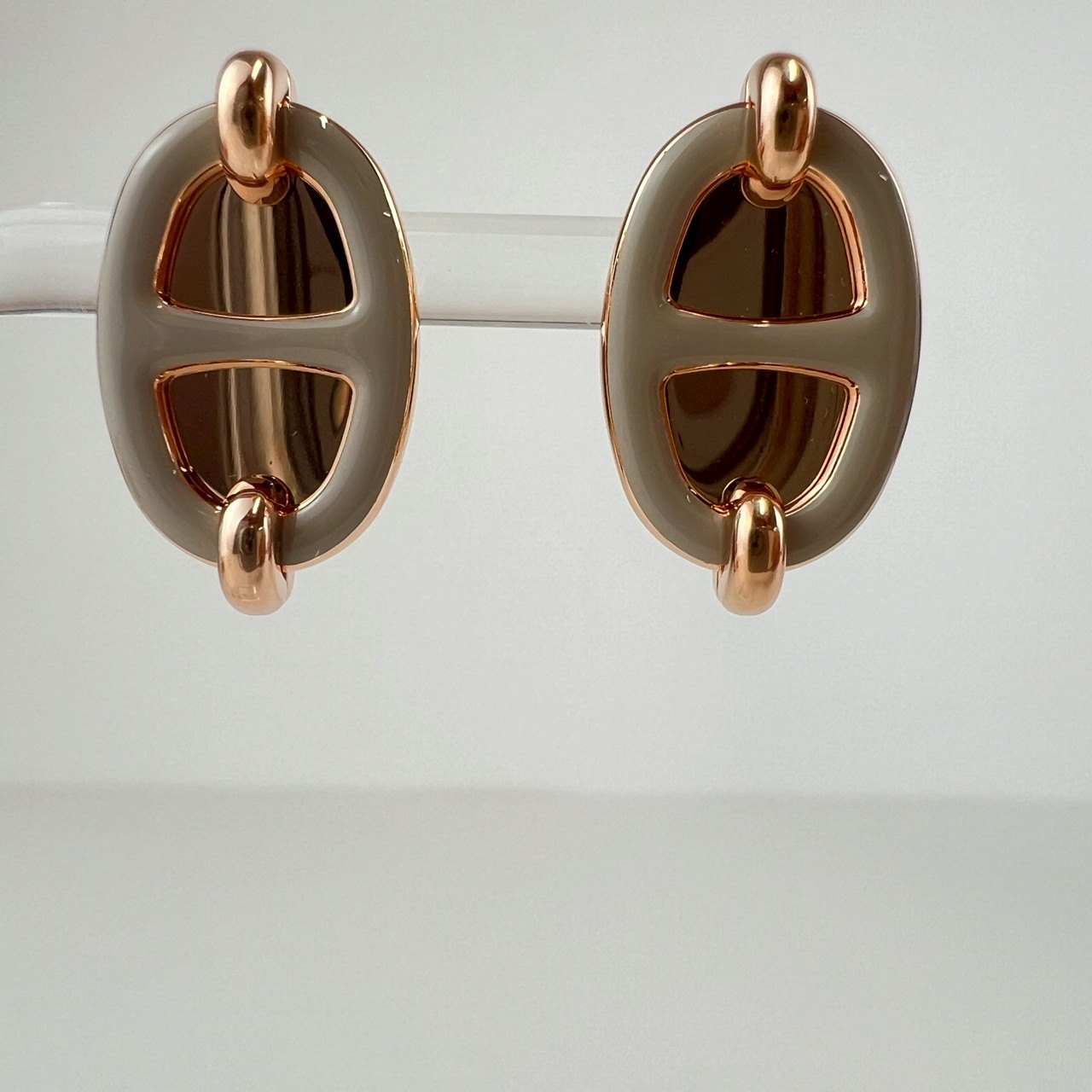 Hermès エルメス Boucles d'oreilles Mini Maillon ミニ マイヨン H100052FO ラッカーメタル Marron grace / Rosegold :マロングラッセ / ローズゴールド