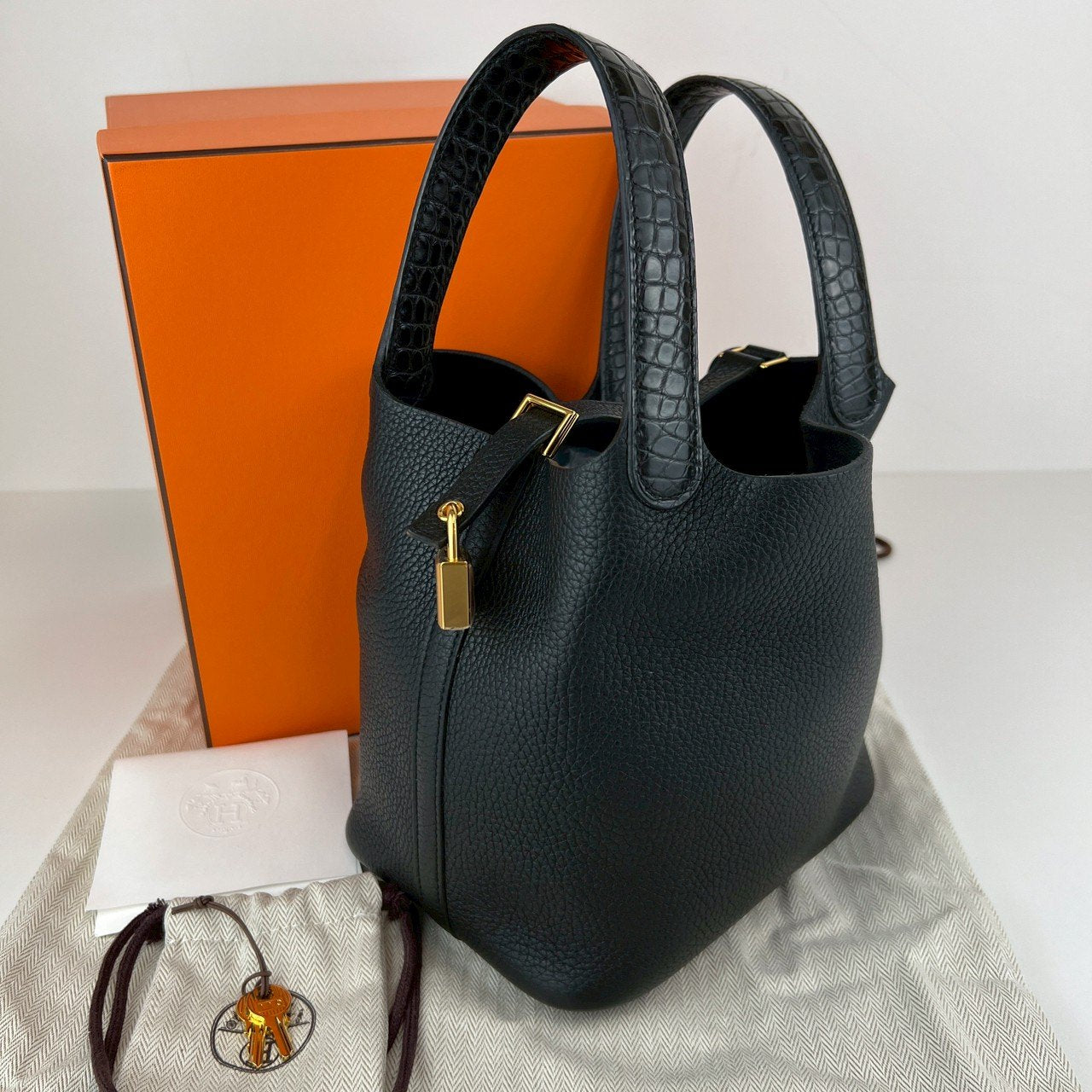Picotin lock PM ピコタンロック18 Black ブラック Taurillon clemence トリヨンクレマンス crocodile クロコダイル GHW ゴールド金具 Stamp-Z Z刻印