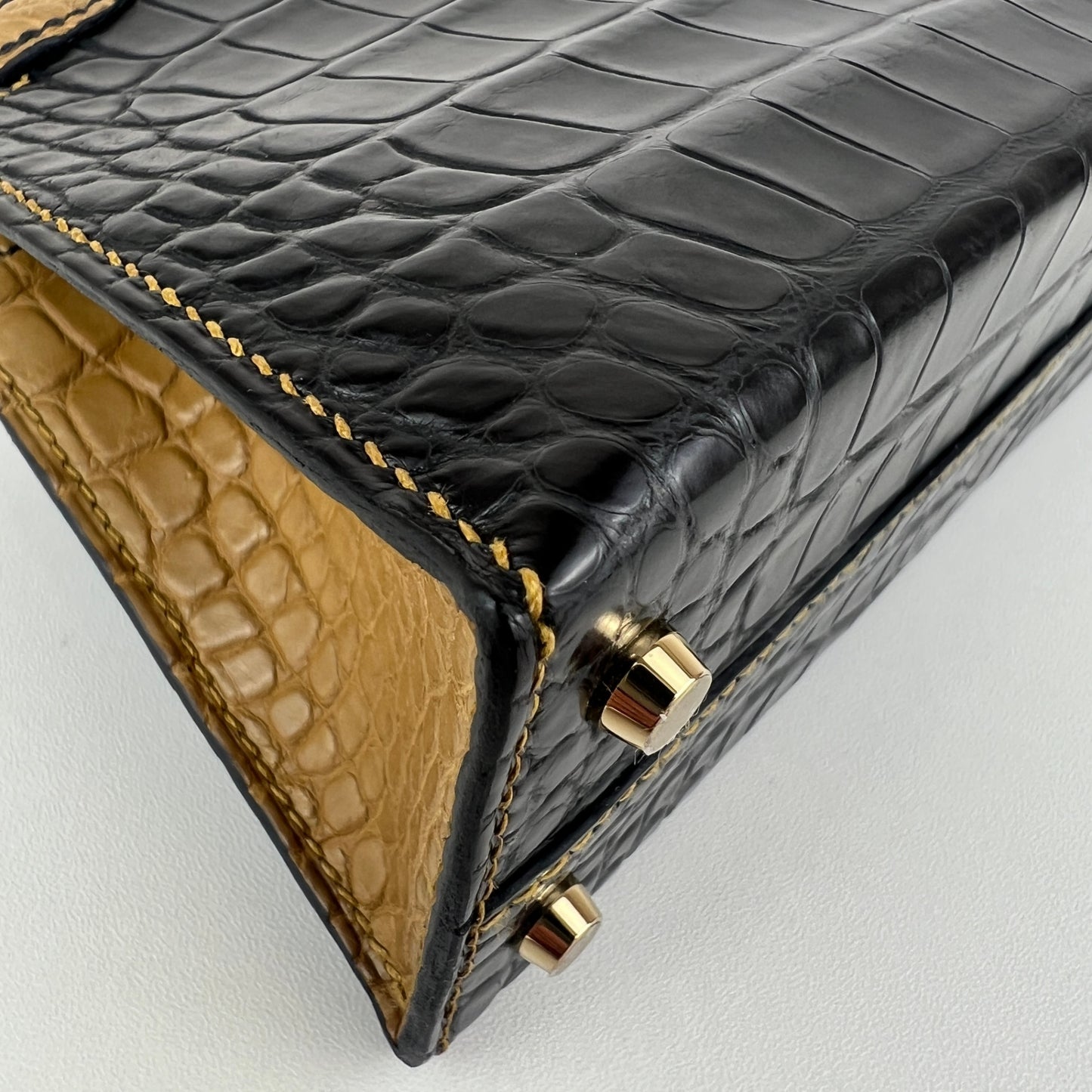 Mini kelly SO ミニケリー スペシャルオーダー Black/Kraft ブラック/クラフト crocodile クロコダイル PMBHW シャンパンゴールド金具 Stamp-B B刻印