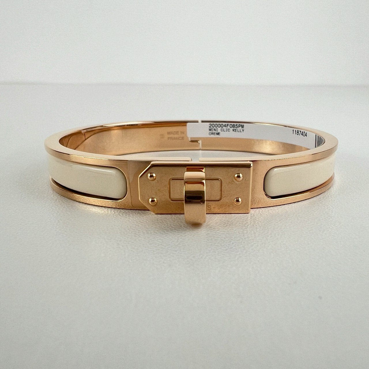 Hermès エルメス Mini Clic Kelly bracelet PM 200004F085PM ミニ クリック ケリー ブレスレット エナメルブレスレット ファン Creme / Rosegold :クリーム / ローズゴールド