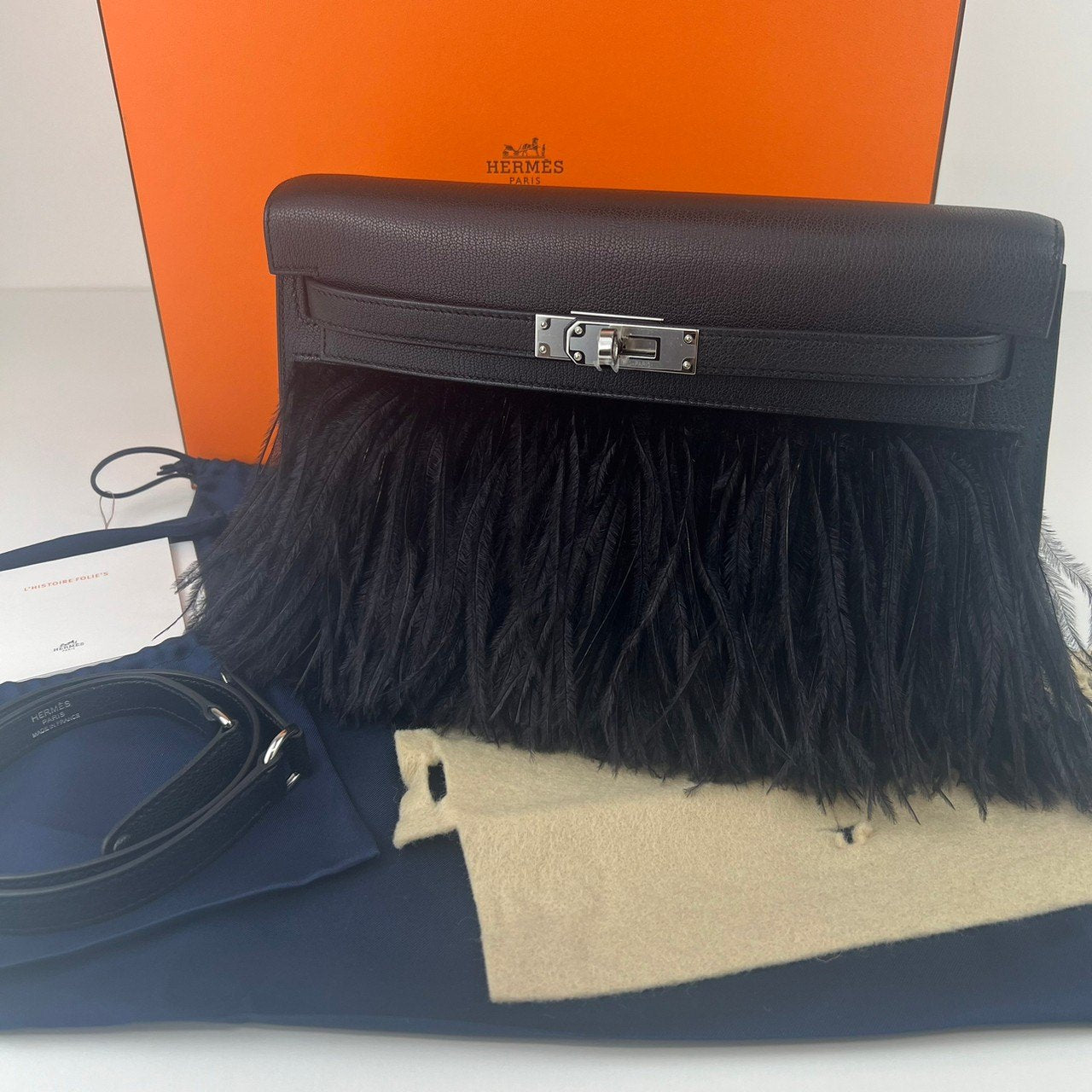 Kelly Elan feather ケリーエランフェザー Black ブラック Madame マダム PHW シルバー金具 Stamp-W W刻印
