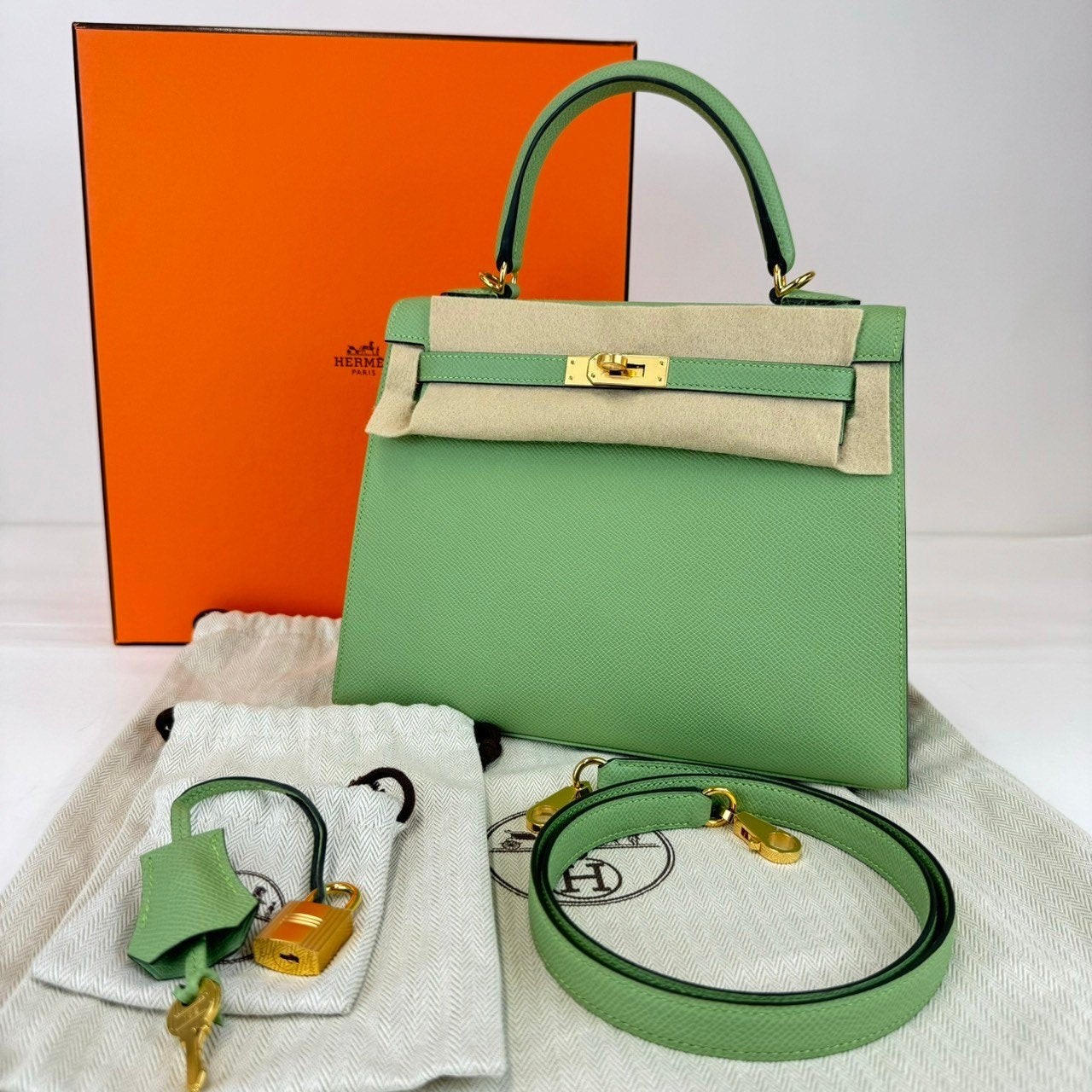 Kelly25 ケリー25 Vert Criquet ヴェールクリケット Epsom エプソン GHW ゴールド金具 Stamp-Y Y刻印