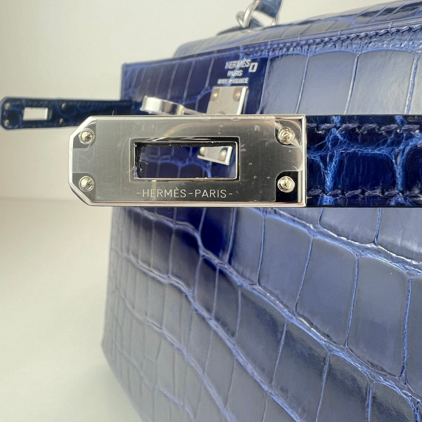 Kelly25 ケリー25 Blue saphir ブルーサファイア Alligatorアリゲーター PHW シルバー金具 Stamp-W W刻印