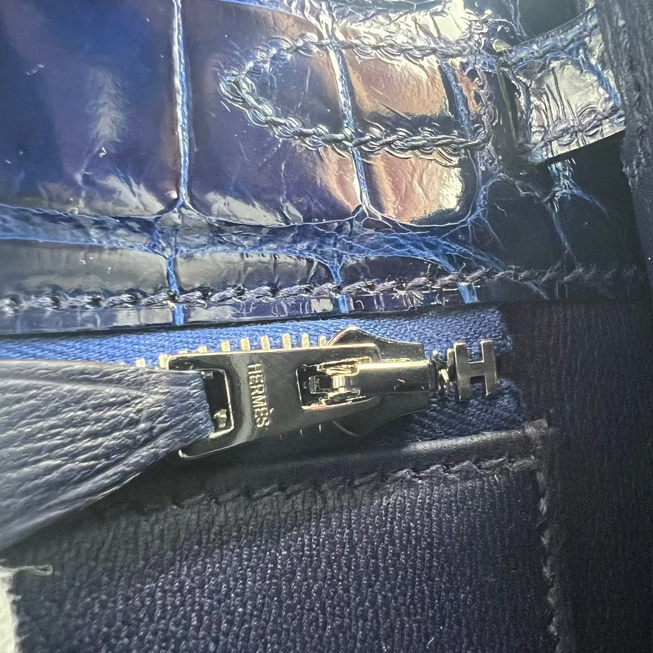 Kelly25 ケリー25 Blue saphir ブルーサファイア Alligatorアリゲーター PHW シルバー金具 Stamp-W W刻印