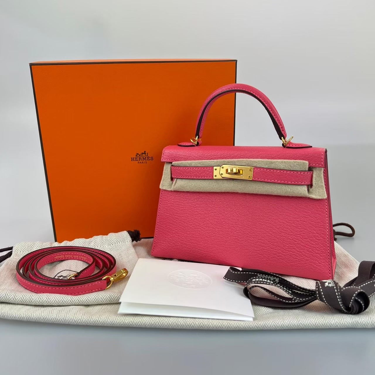 Mini Kerry 2 ミニケリー2 Rose lipstick ローズリップスティック Chevre シェーブル ゴールド金具 D刻印 2way ハンドバッグ ショルダーバッグ