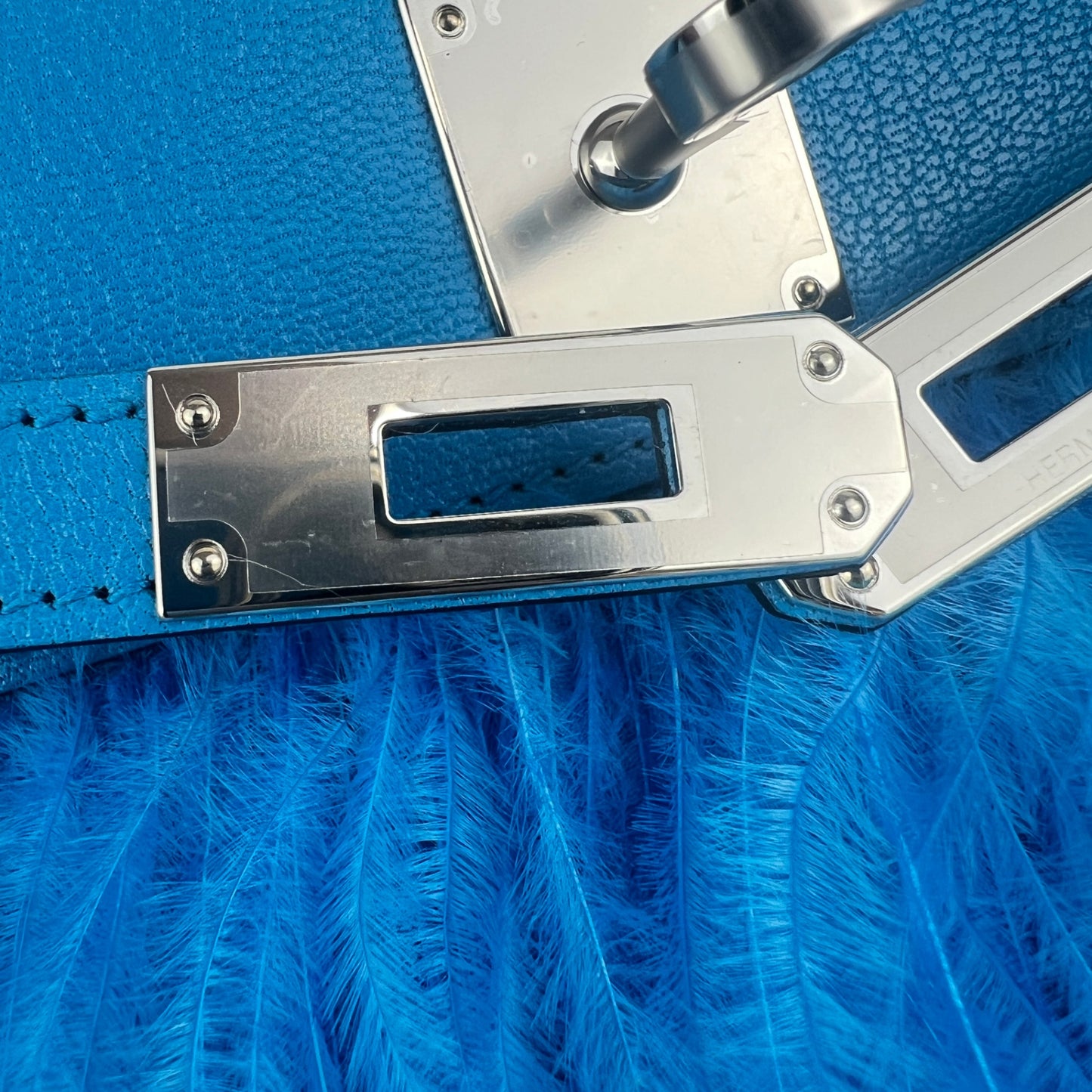 Kelly Elan feather ケリーエランフェザー Blue frida ブルーフリーダ Chevre シェーブル PHW シルバー金具 Stamp-B B刻印
