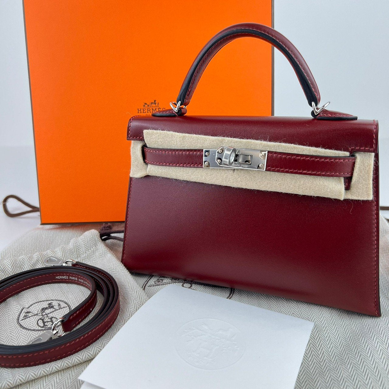 Mini kelly ミニケリー Rouge H ルージュアッシュ PHW シルバー金具 Box calf ボックスカーフ Stamp-W W刻印