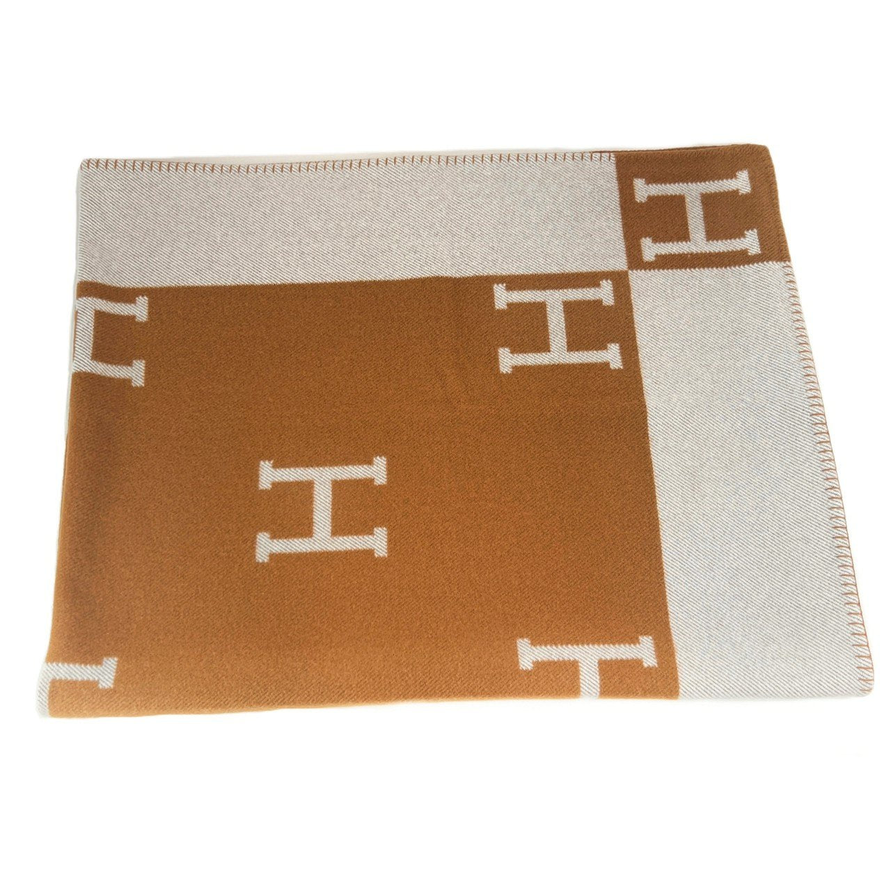 Hermès エルメス Jeté de canapé Avalon プレード アヴァロン メリノウール 90% カシミヤ 10% Ecru/Camel エクリュ/キャメル