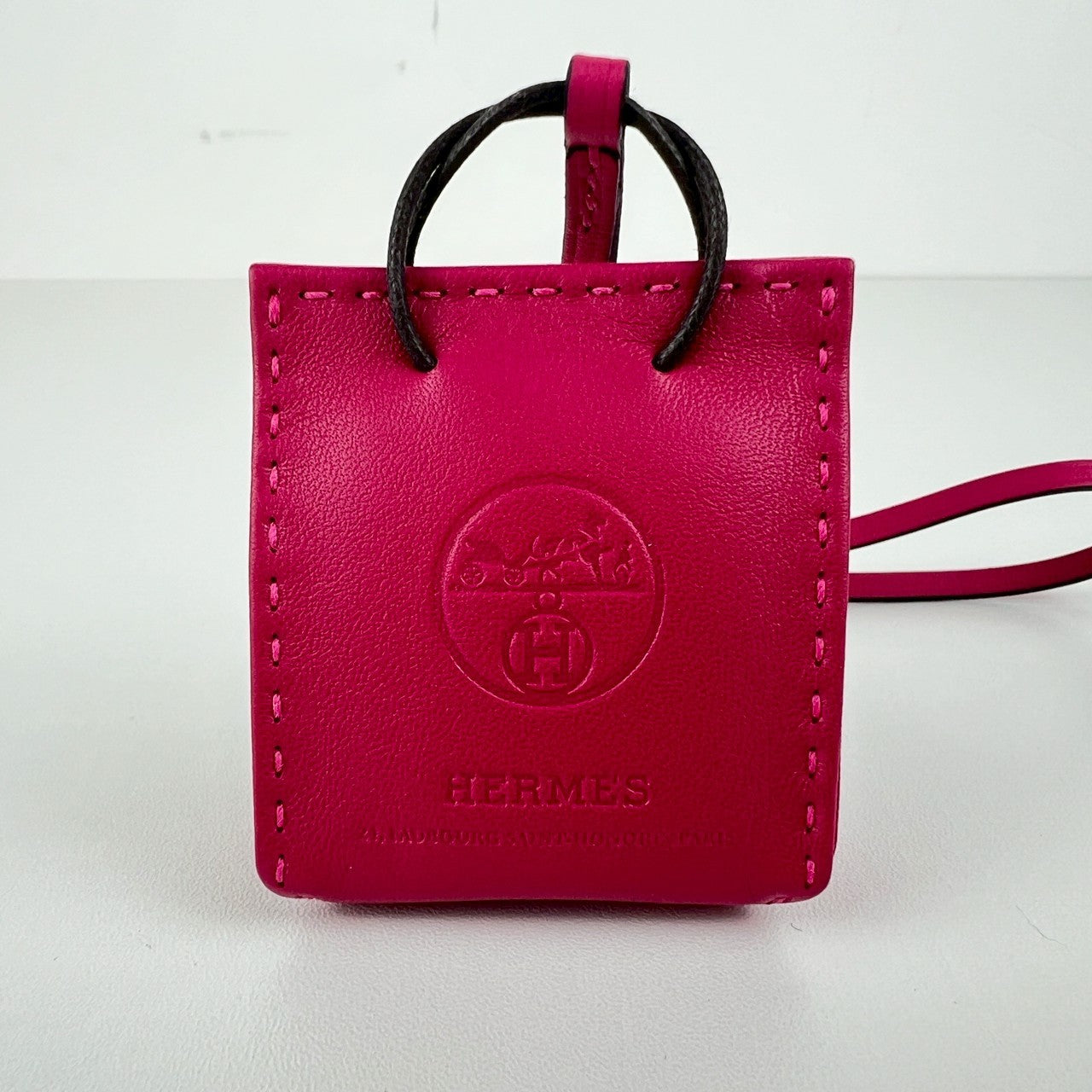 新品未使用 HERMES エルメス Sac orange サックオランジュ Rose mexico ローズメキシコ Agneau Milo アニョーミロ バッグチャーム ストラップ キーホルダー