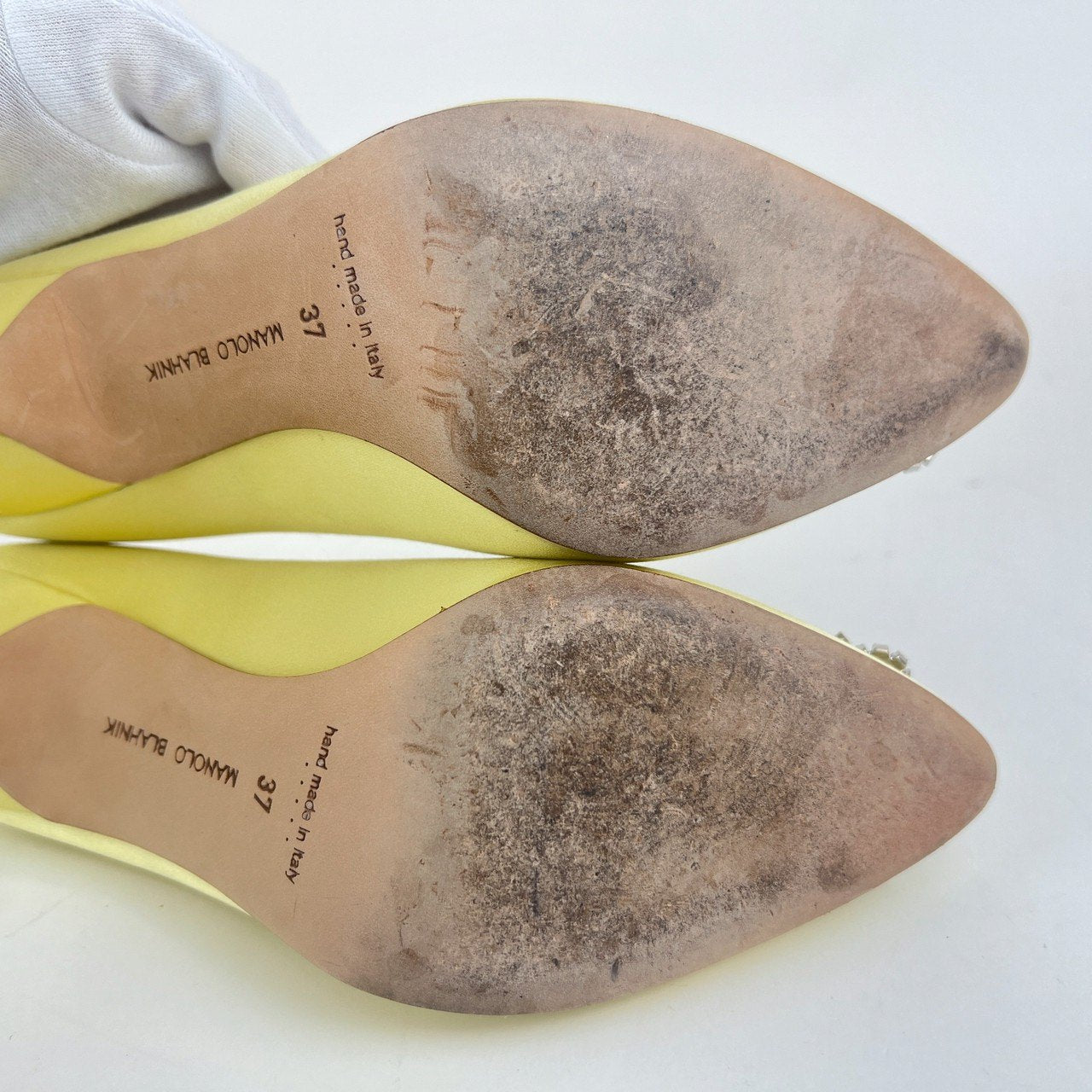 ハンギシ ビジューバックル パンプス Yellow イエロー 70mm