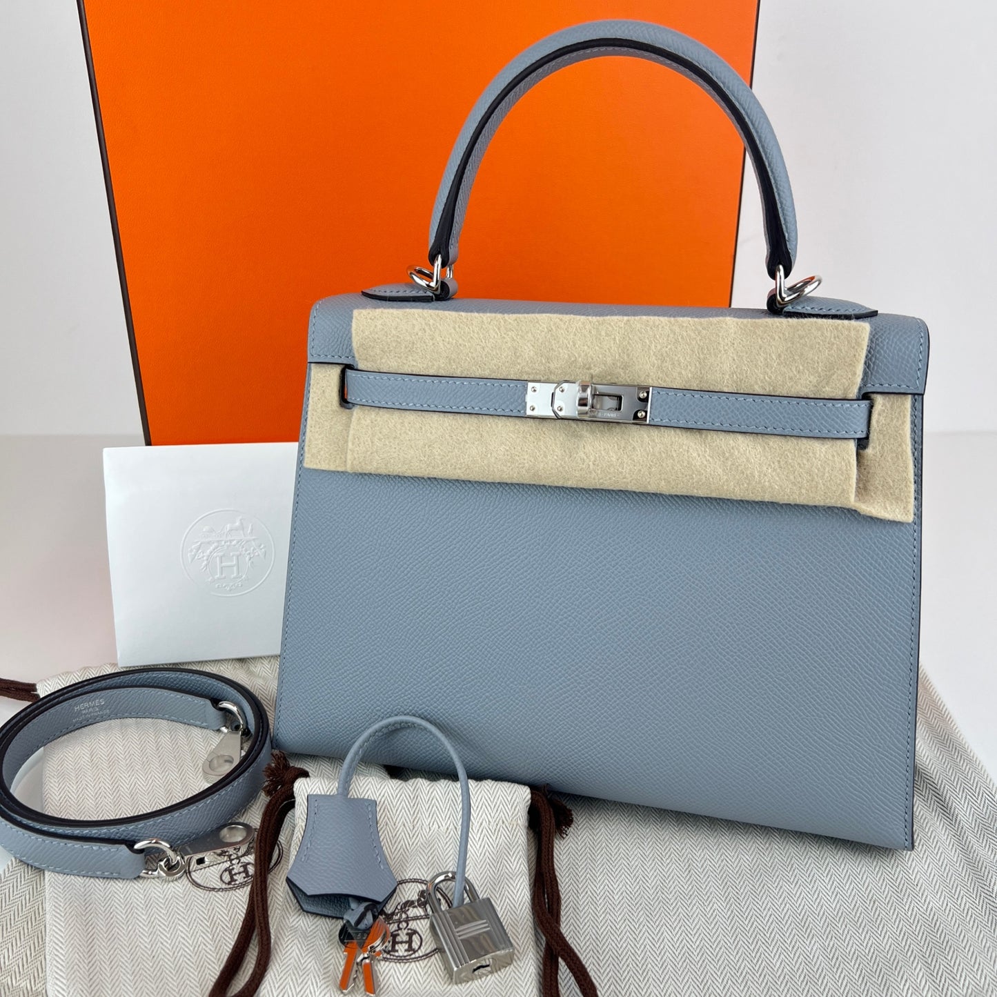 Hermès エルメス Kelly25 ケリー25 Stamp-K K刻印 Epsom エプソン Gris pantian グリパンタン PHW シルバー金具