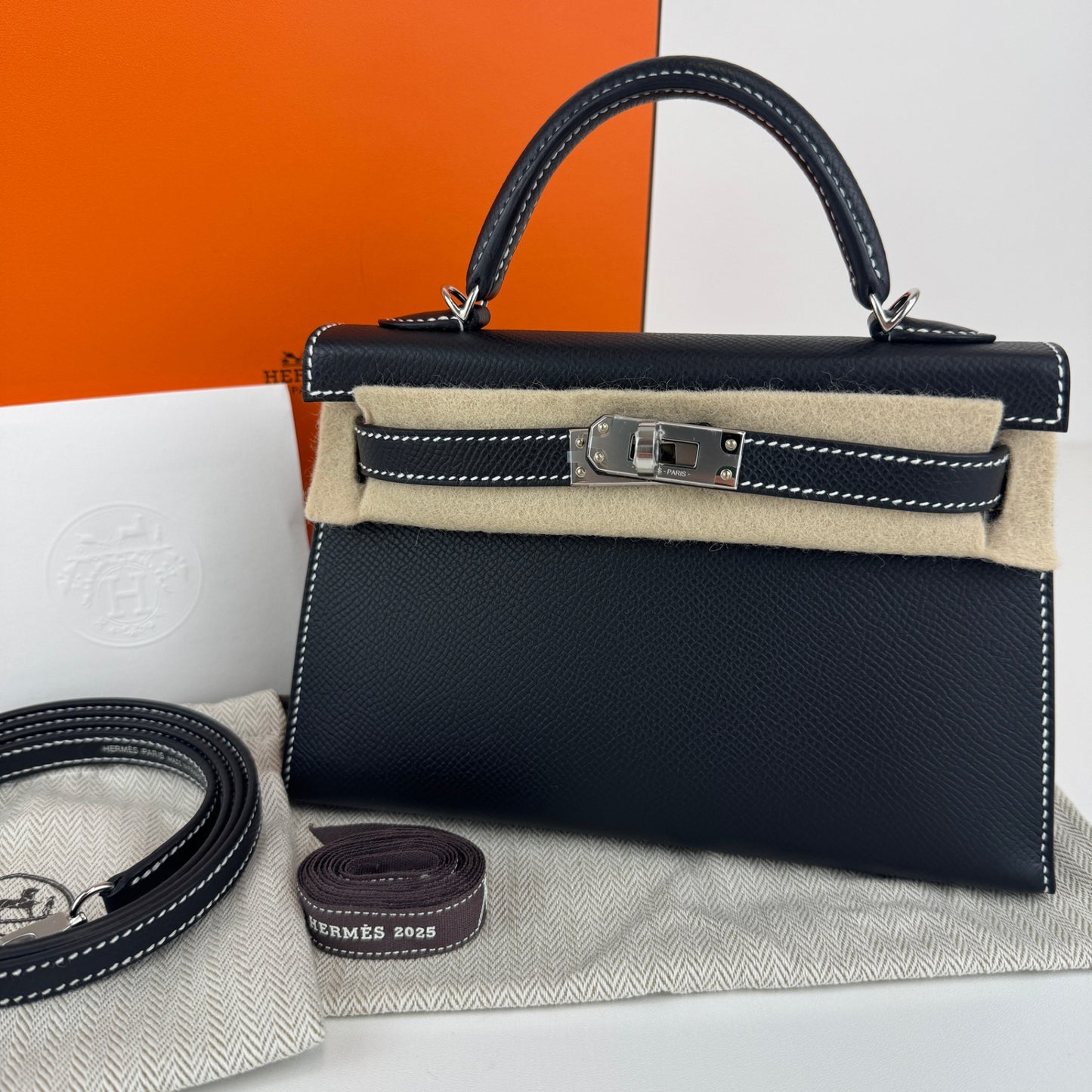 Mini kelly SO ミニケリー スペシャルオーダー Black ブラック/Gris perle グリパール Epsom エプソン PHW シルバー金具 Stamp-K K刻印