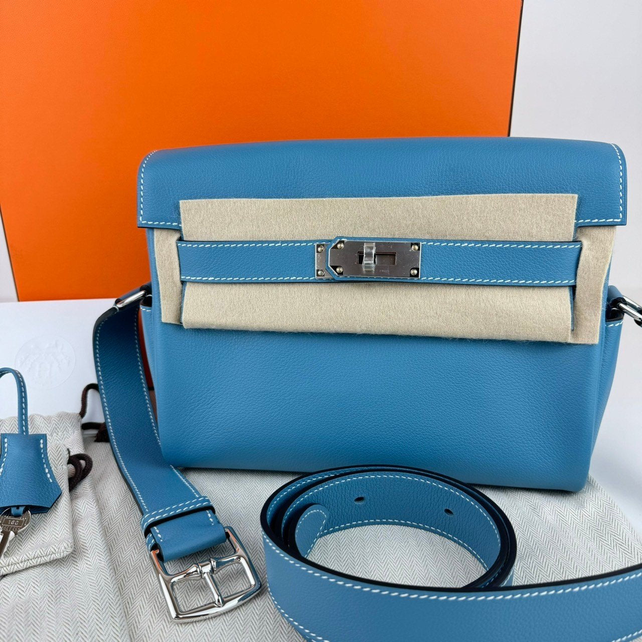Kelly Messenger PM ケリーメッセンジャーバッグPM New Blue jean ニューブルージン PHW シルバー金具 Evercolor エバーカラー Stamp-W W刻印