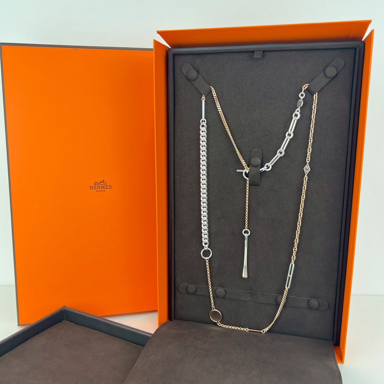 新品未使用 HERMES エルメス Mix and h long necklace ミックス&Hロングネックレス RG金具 ローズゴールド/シルバー