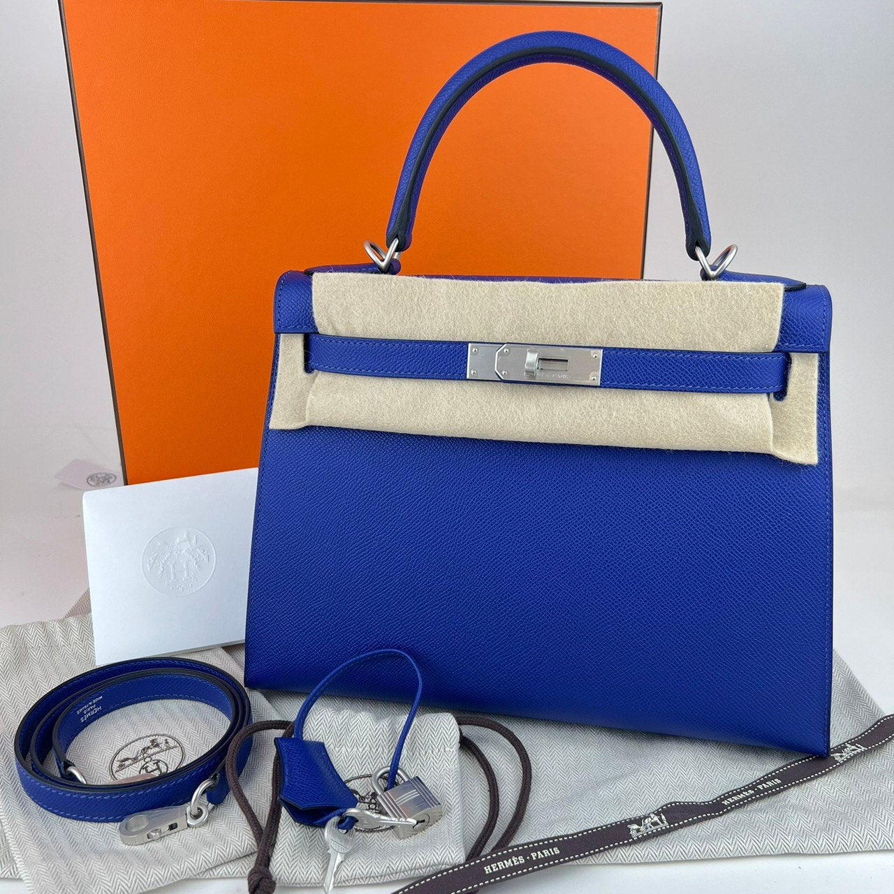 Kelly28 ケリー28 Blue royal ブルーロイヤル Epsom エプソン PHW シルバー金具 B刻