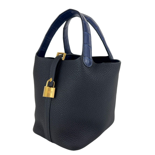 Picotin Lock PM ピコタンロック18 Blue nuit ブルーニュイ Taurillon clemence トリヨンクレマンス crocodile クロコダイル GHW ゴールド金具 Stamp-B B刻印