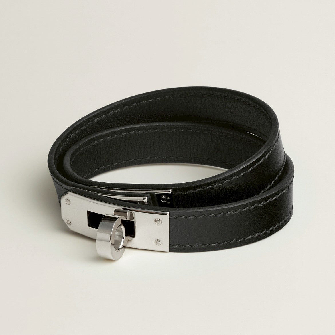 Kelly double bracelet レザーブレスレット ケリー T5 Black ブラック