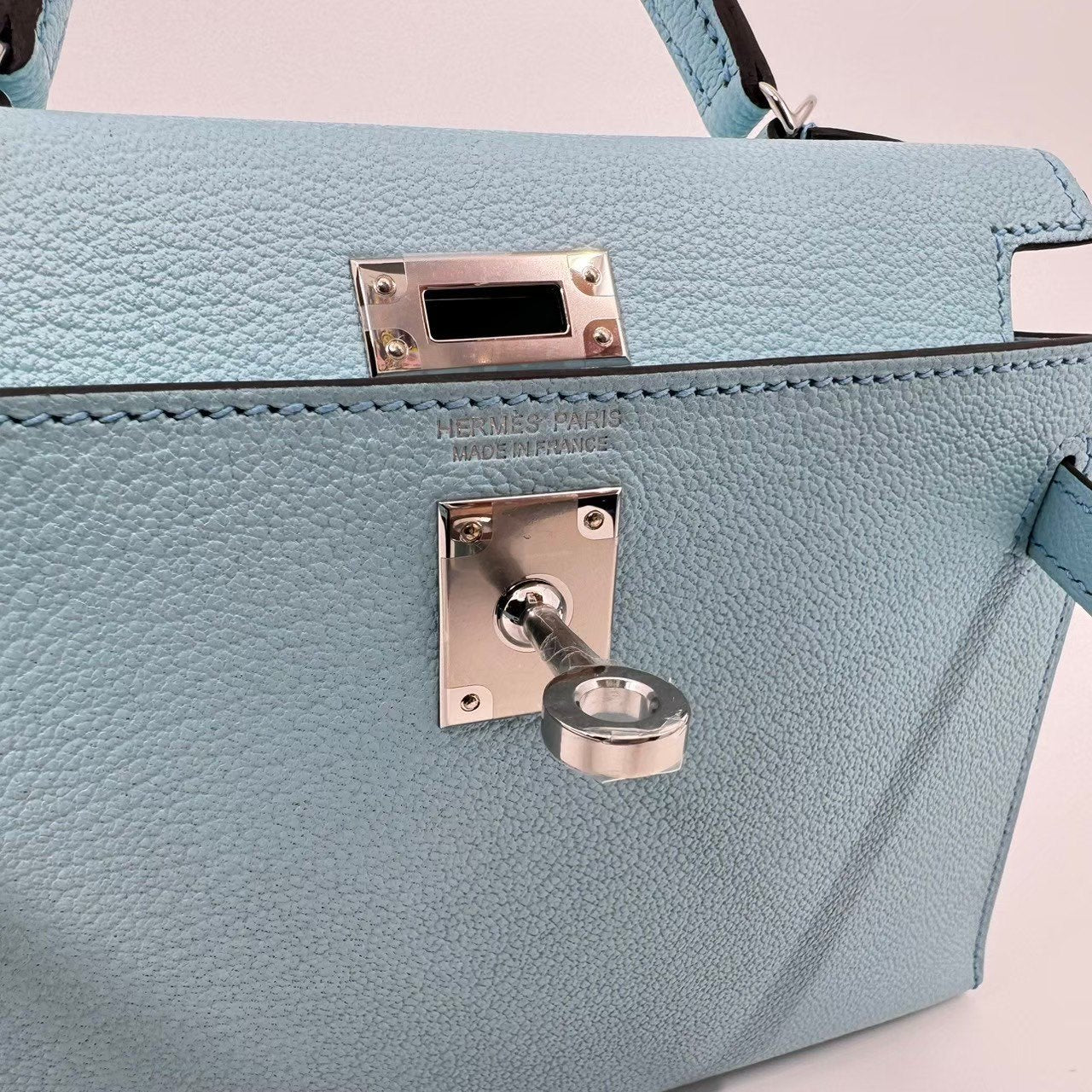 Mini kelly ミニケリー Blue zephyr ブルーゼフィール B刻印 PHW シルバー金具 Chevre シェーブル