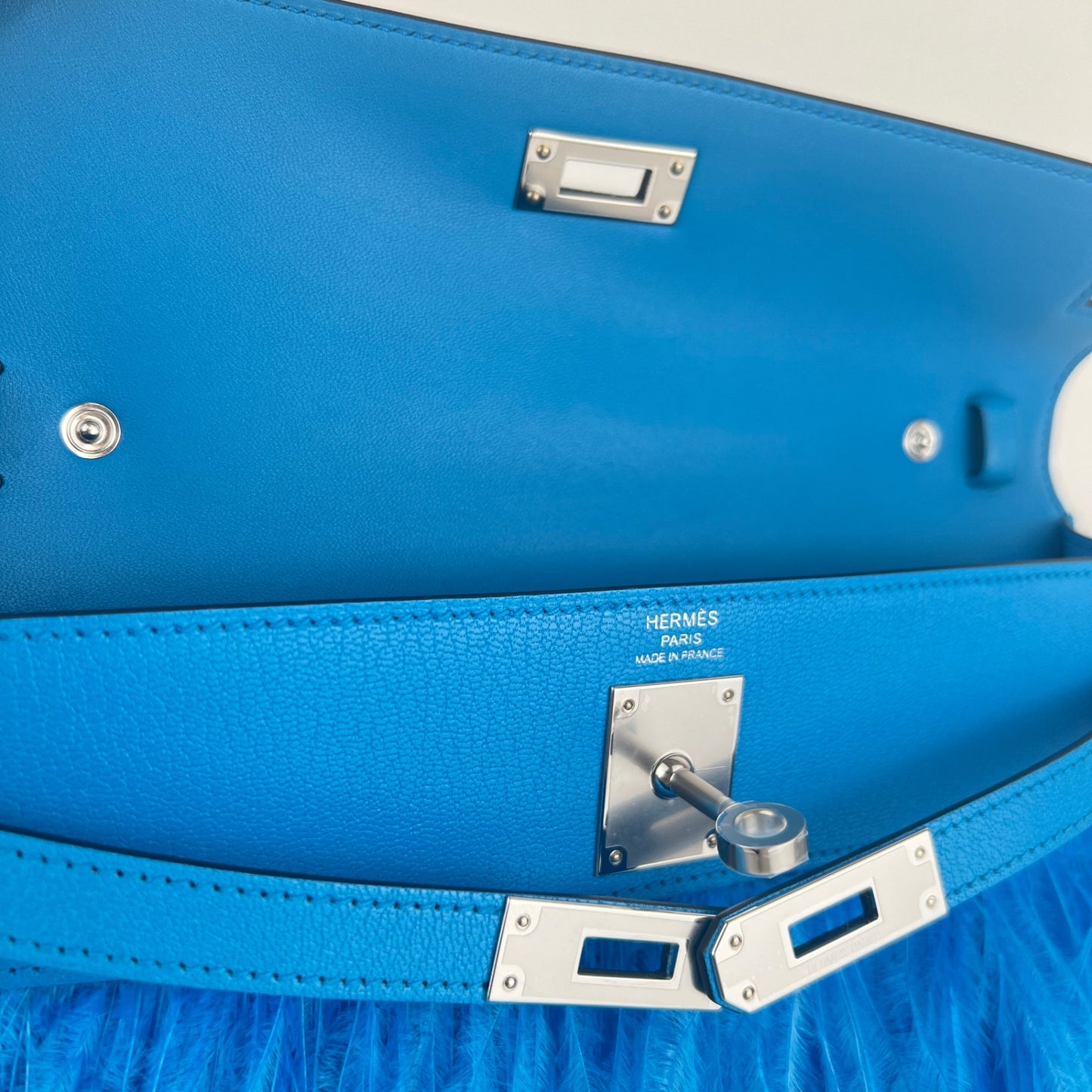 Kelly Elan feather ケリーエランフェザー Blue frida ブルーフリーダ Chevre シェーブル PHW シルバー金具 Stamp-B B刻印