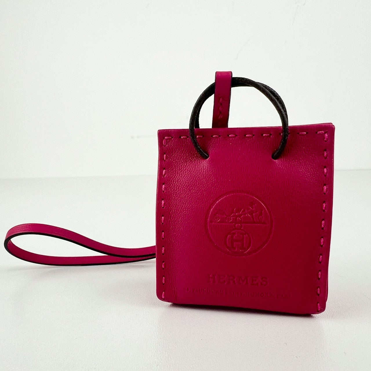 新品未使用 HERMES エルメス Sac orange サックオランジュ Rose mexico ローズメキシコ Agneau Milo アニョーミロ バッグチャーム ストラップ キーホルダー