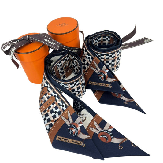 Twilly ツイリー マルチカラー ネイビー ブラウン 絹 100%