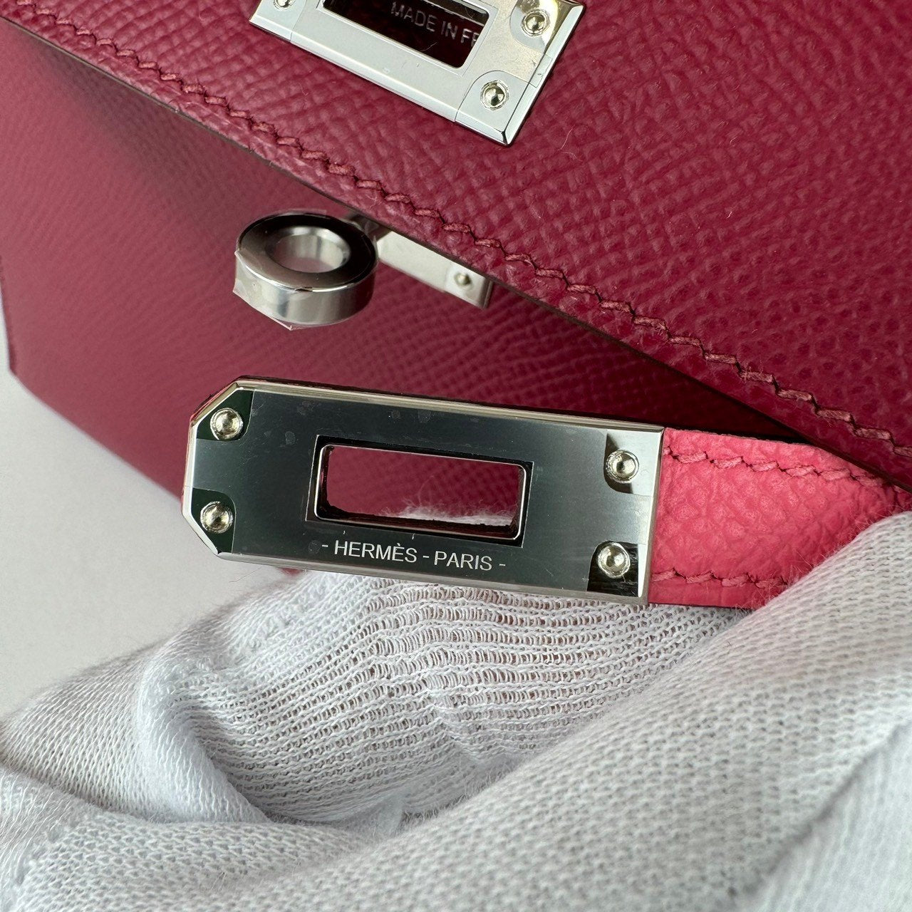 HERMES エルメス Mini kelly tricolor ミニケリー トリコロール Ruby/Rose azalee/Rouge H ルビー/ローズアザレ/ルージュアッシュ PHW シルバー金具 Epsom エプソン Stamp-B B刻印