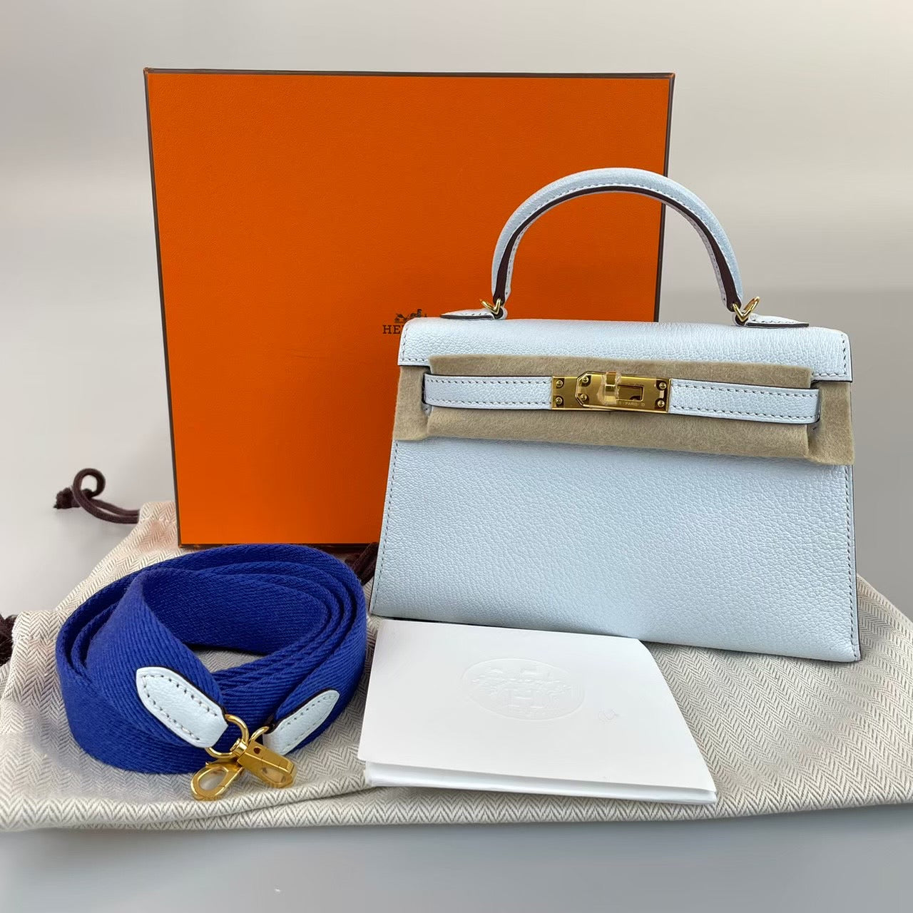 Mini Kerry 2 ミニケリー2 Blue Brume ブループリュム Chevre シェーブル ゴールド金具 U刻印 2way ハンドバッグ ショルダーバッグ