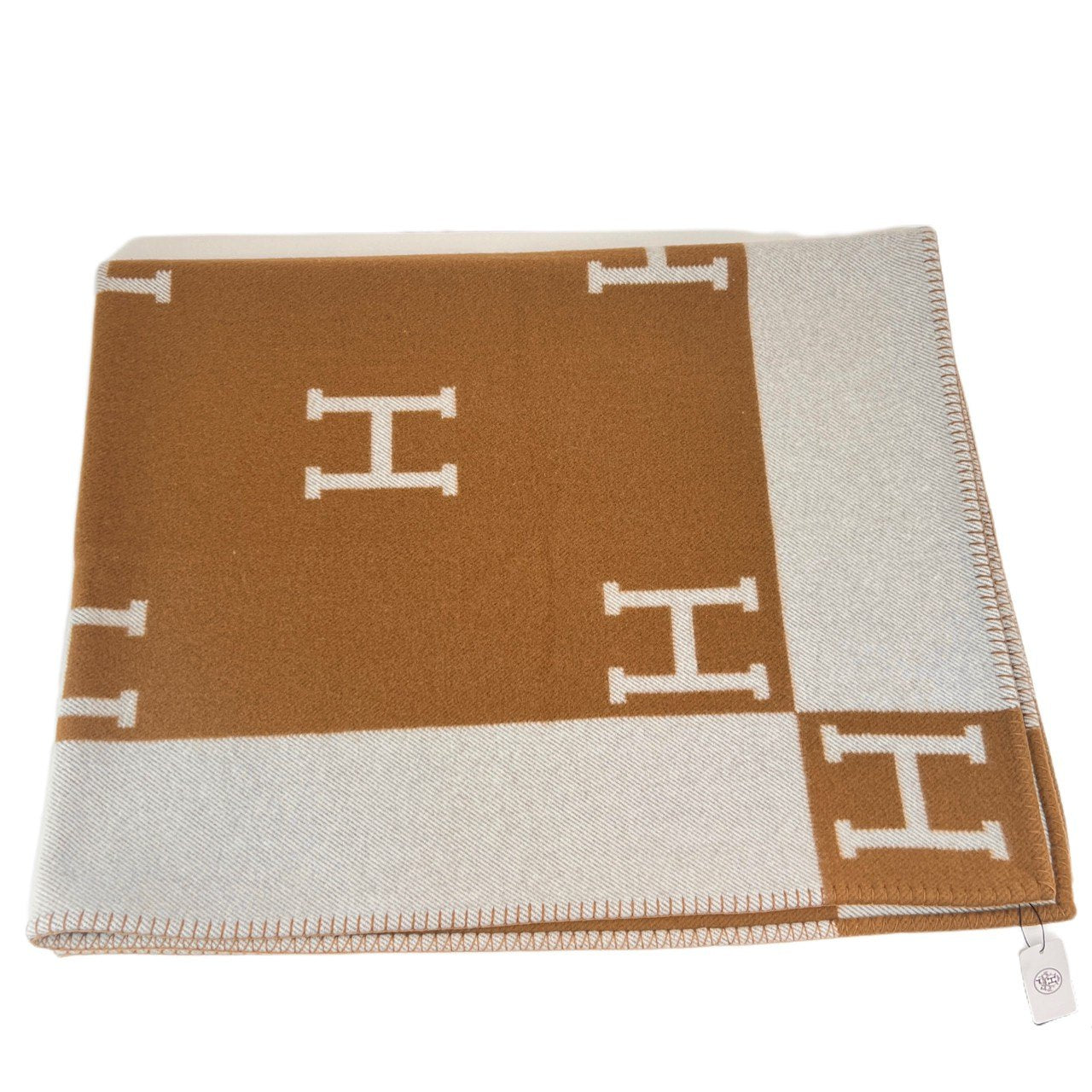 Hermès エルメス Jeté de canapé Avalon プレード アヴァロン メリノウール 90% カシミヤ 10% Ecru/Camel エクリュ/キャメル