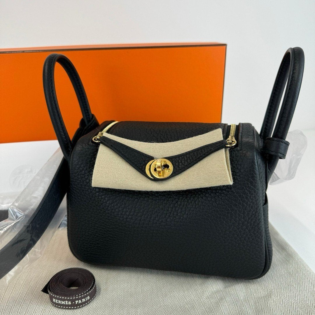 HERMES エルメス Lindy mini リンディミニ Black ブラック GHW ゴールド金具 Taurillon Clemence トリヨンクレマンス Stamp-B B刻