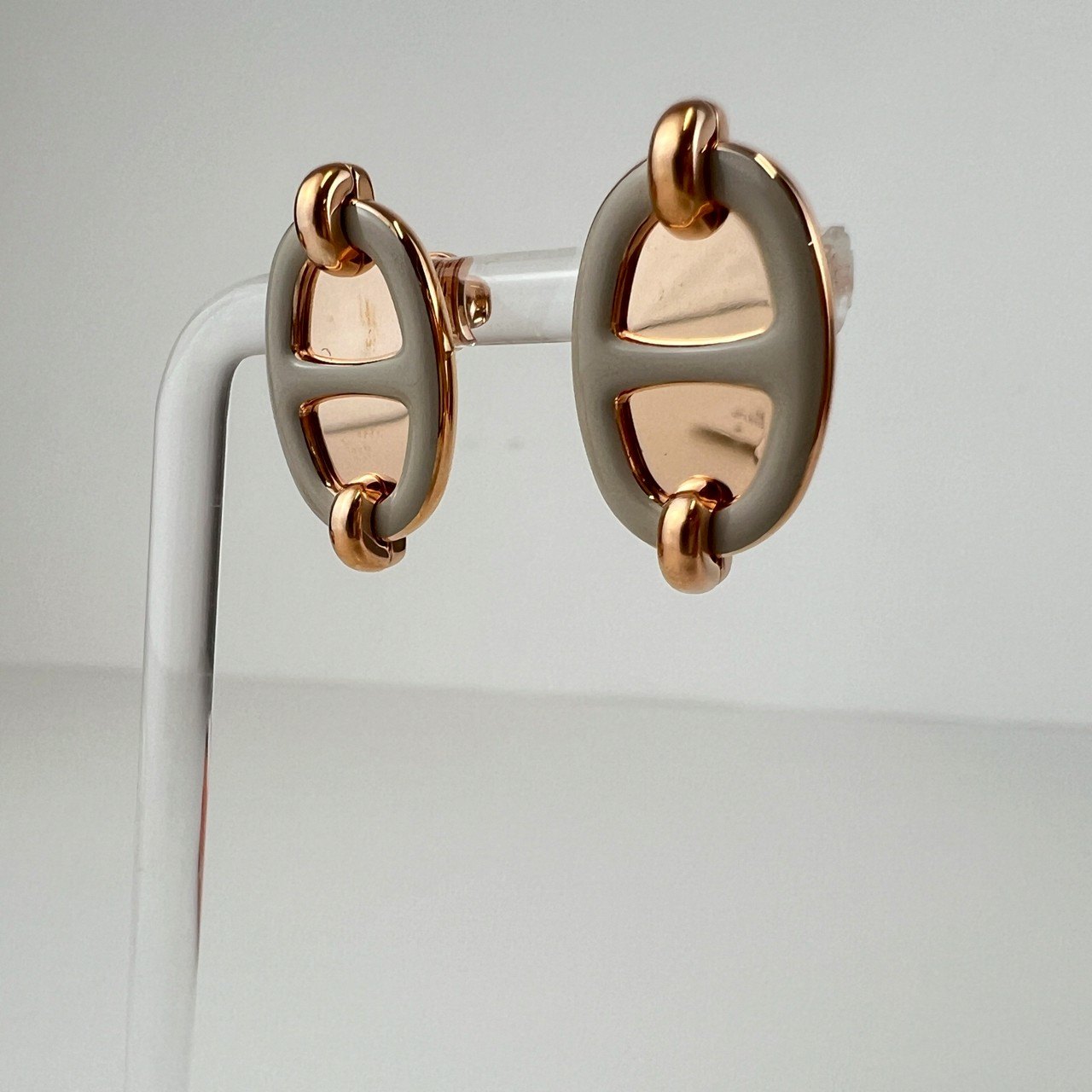 Hermès エルメス Boucles d'oreilles Mini Maillon ミニ マイヨン H100052FO ラッカーメタル Marron grace / Rosegold :マロングラッセ / ローズゴールド