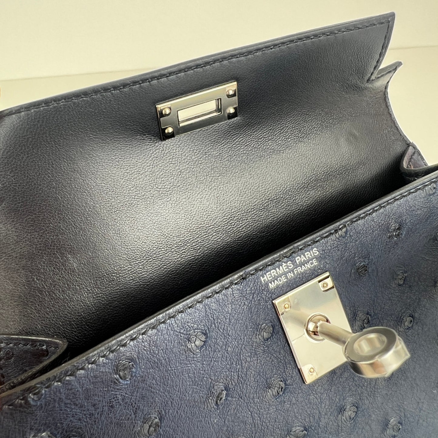 Mini kelly ミニケリー Aisome アイゾメ Ostrich オーストリッチ PHW シルバー金具 Stamp-W W刻印