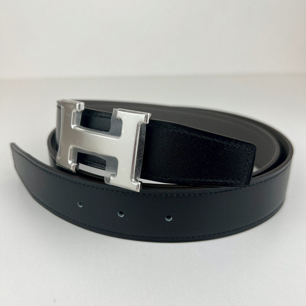 Ceinture H boucleArgent Cuir seul de ceinture H #100 Black/Etain Hベルトバックル リバーシブルベルトレザー Black ブラック/Etain エタン