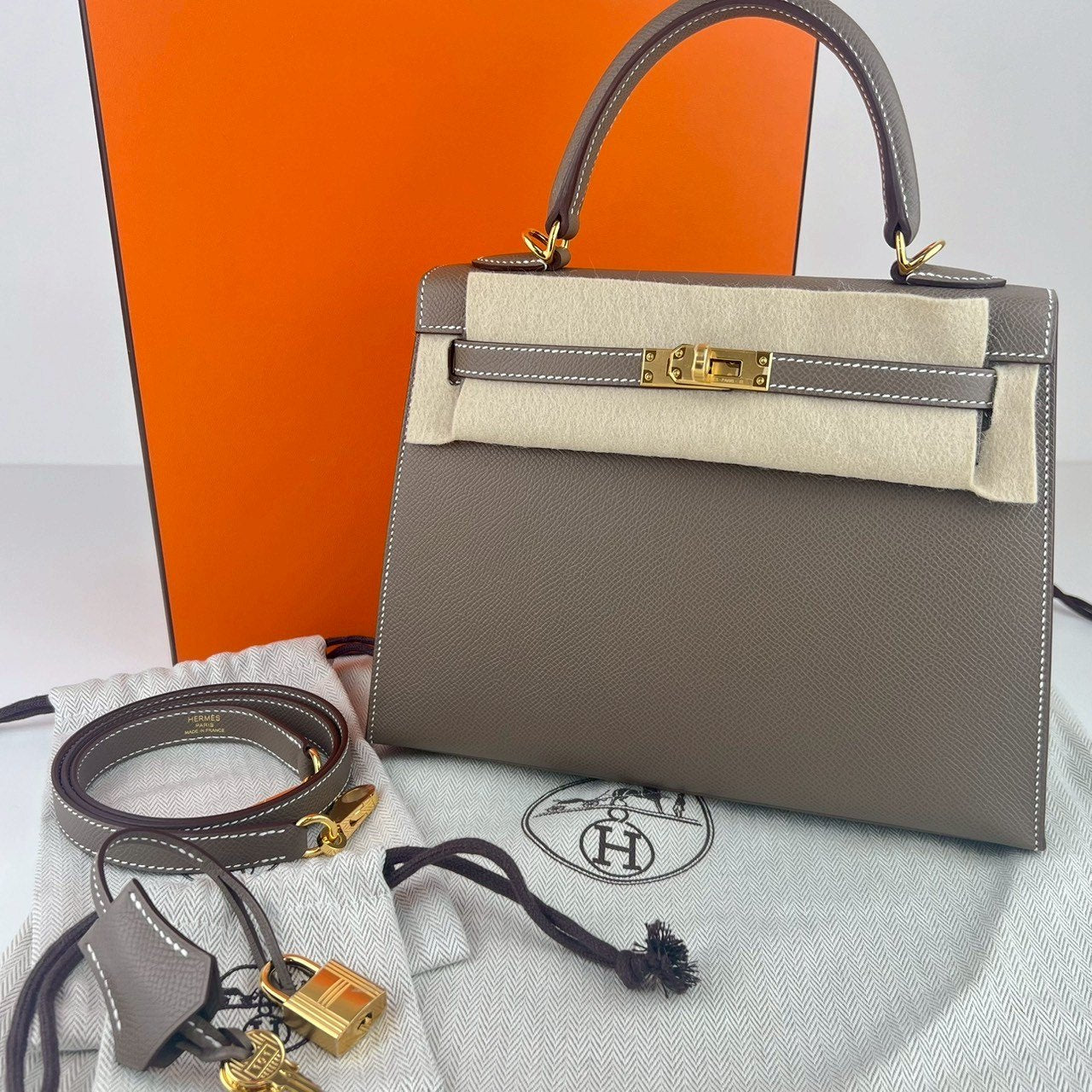 Kelly25 ケリー25 Etoupe エトープ Epsom エプソン GHW ゴールド金具 Stamp-W W刻印