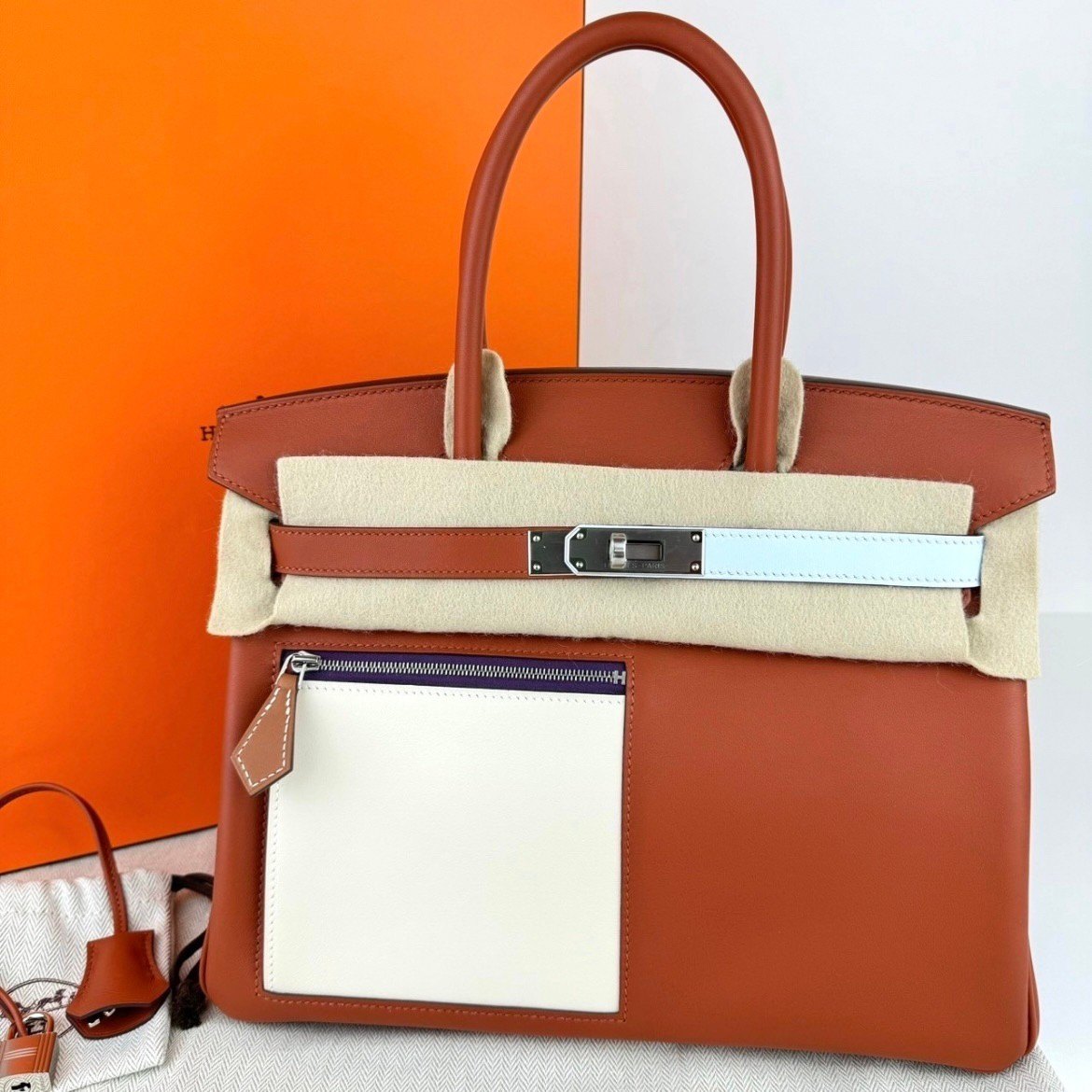 Birkin30 colormatic バーキン30 カラーマティック Brick/Nata/Blue brume ブリック/ナタ/ブルーブリュム PHW シルバー金具 Swift スイフト U刻 Stamp-U