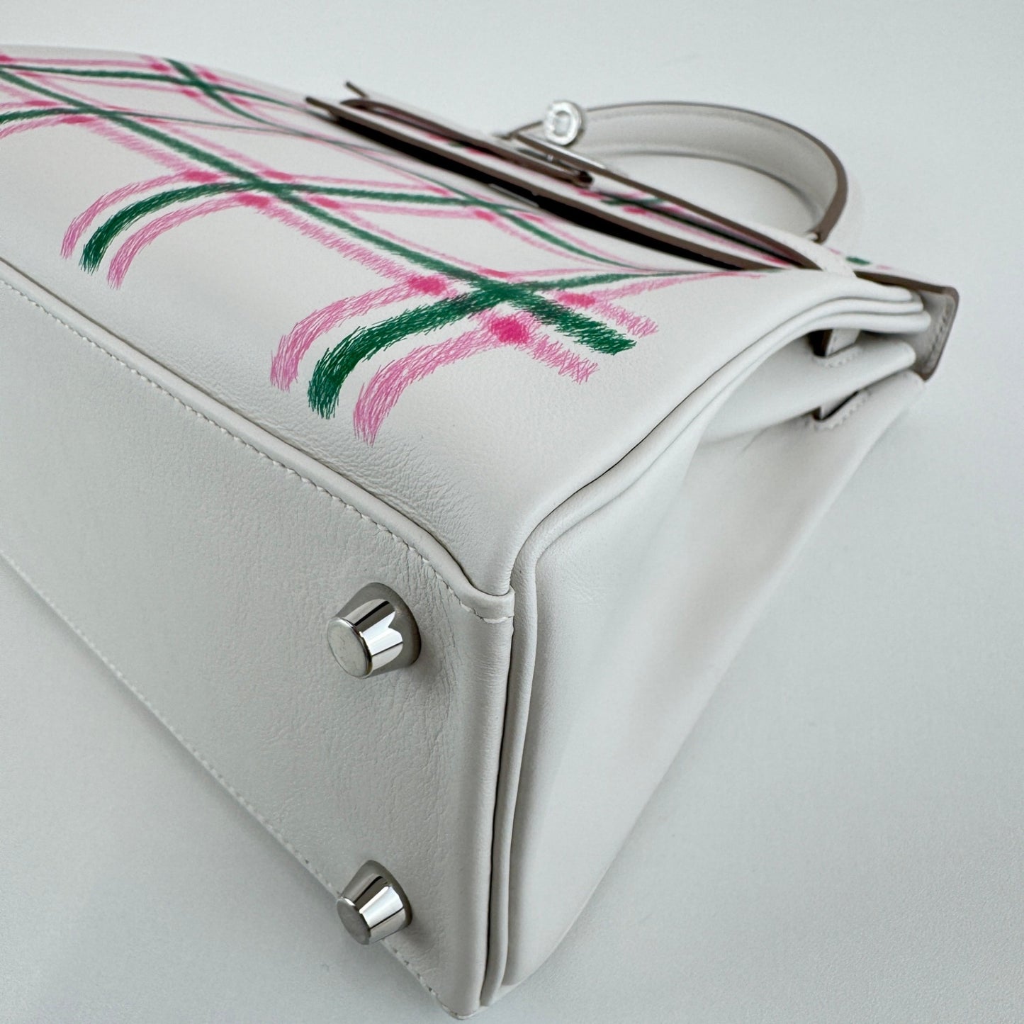 Kelly25 tartan light ケリー25 タータンライト Gris pale/Bubblegum/Vert moyen グリペール/バブルガム/ヴェールモワイヤン Swift スイフト PHW シルバー金具 Stamp-K K刻印